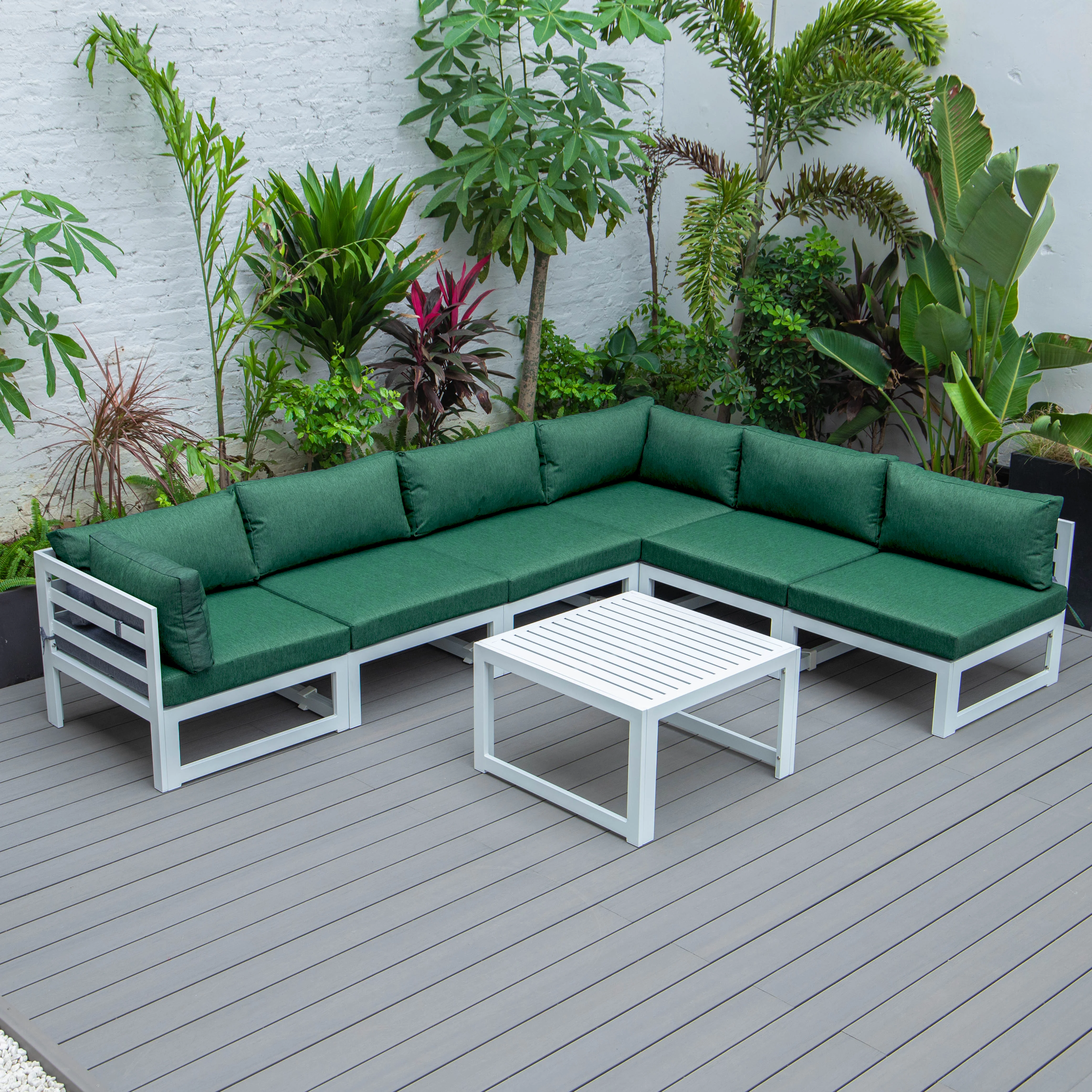 Chelsea 7-Piece Patio Sectional And Coffee Table Set White Aluminum With Cushions