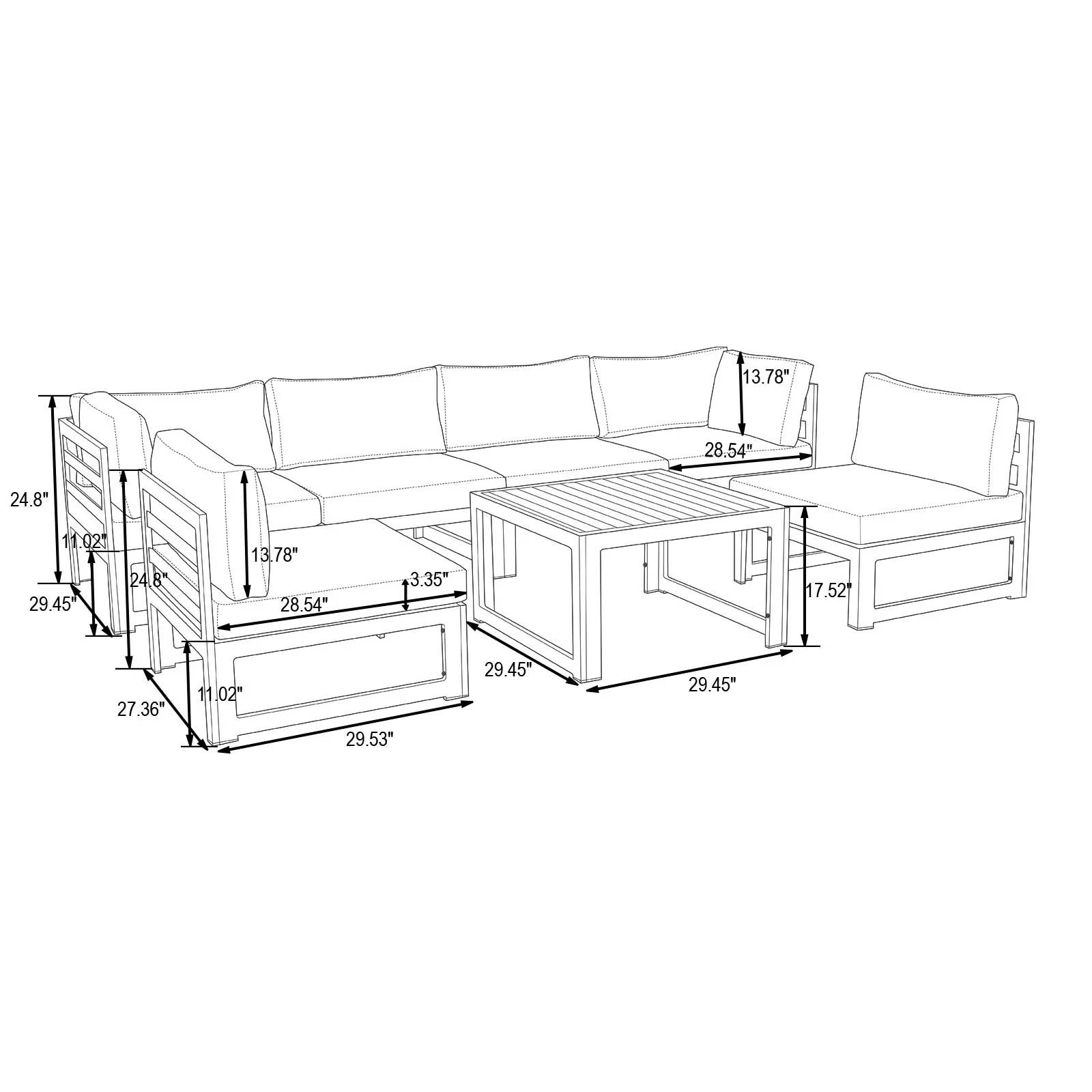 Chelsea 7-Piece Patio Sectional And Coffee Table Set White Aluminum With Cushions