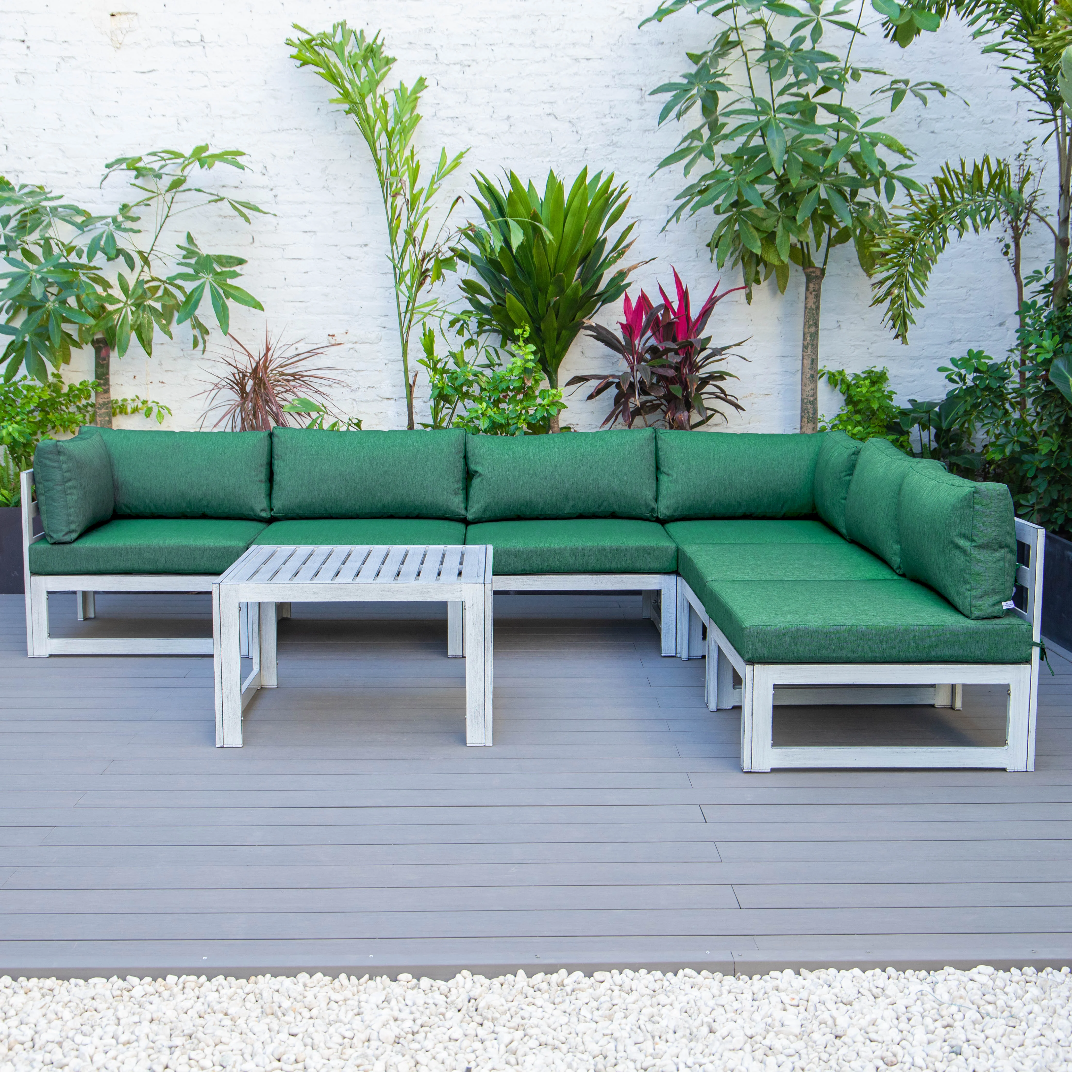 Chelsea 7-Piece Patio Sectional And Coffee Table Set Weathered Grey Aluminum With Cushions