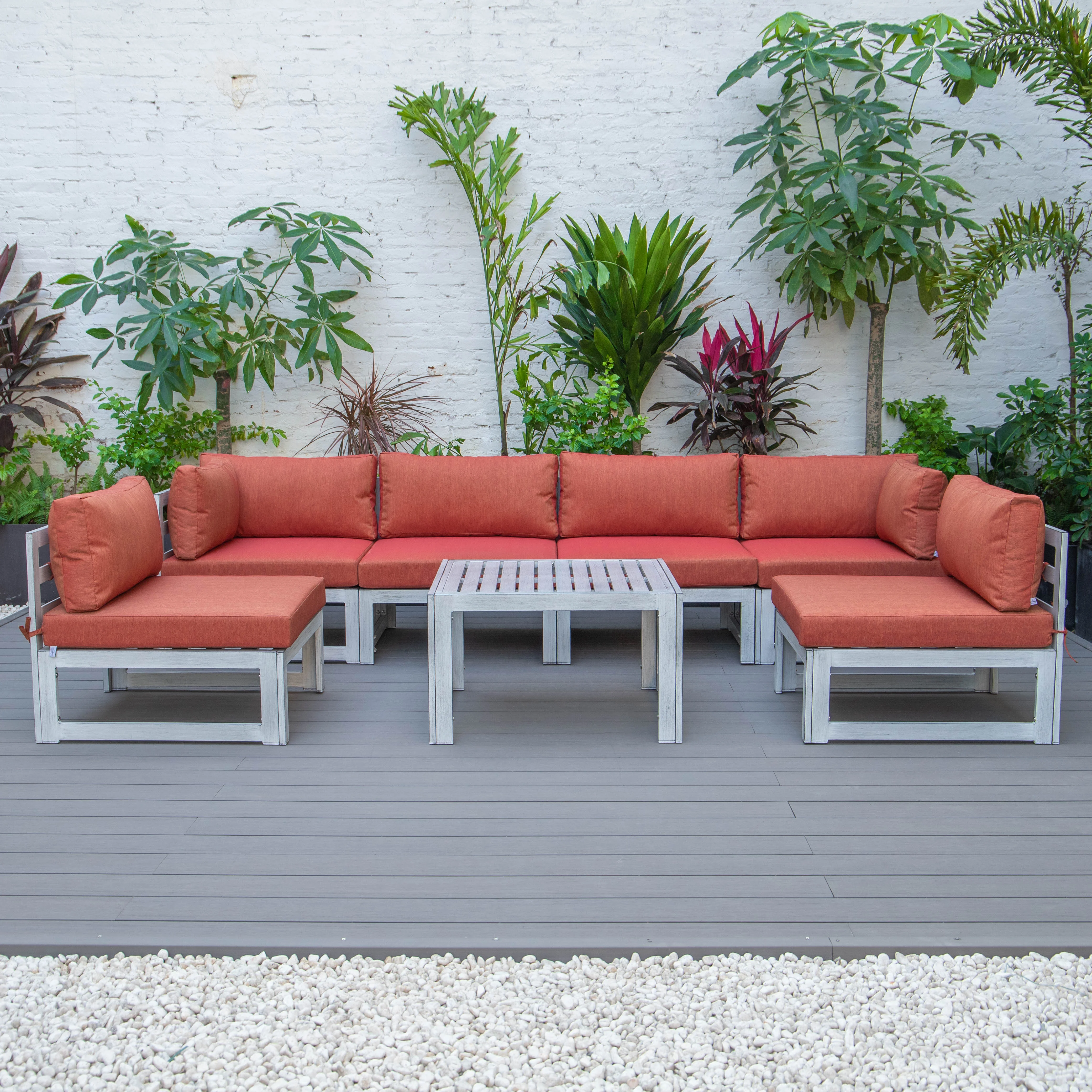 Chelsea 7-Piece Patio Sectional And Coffee Table Set Weathered Grey Aluminum With Cushions