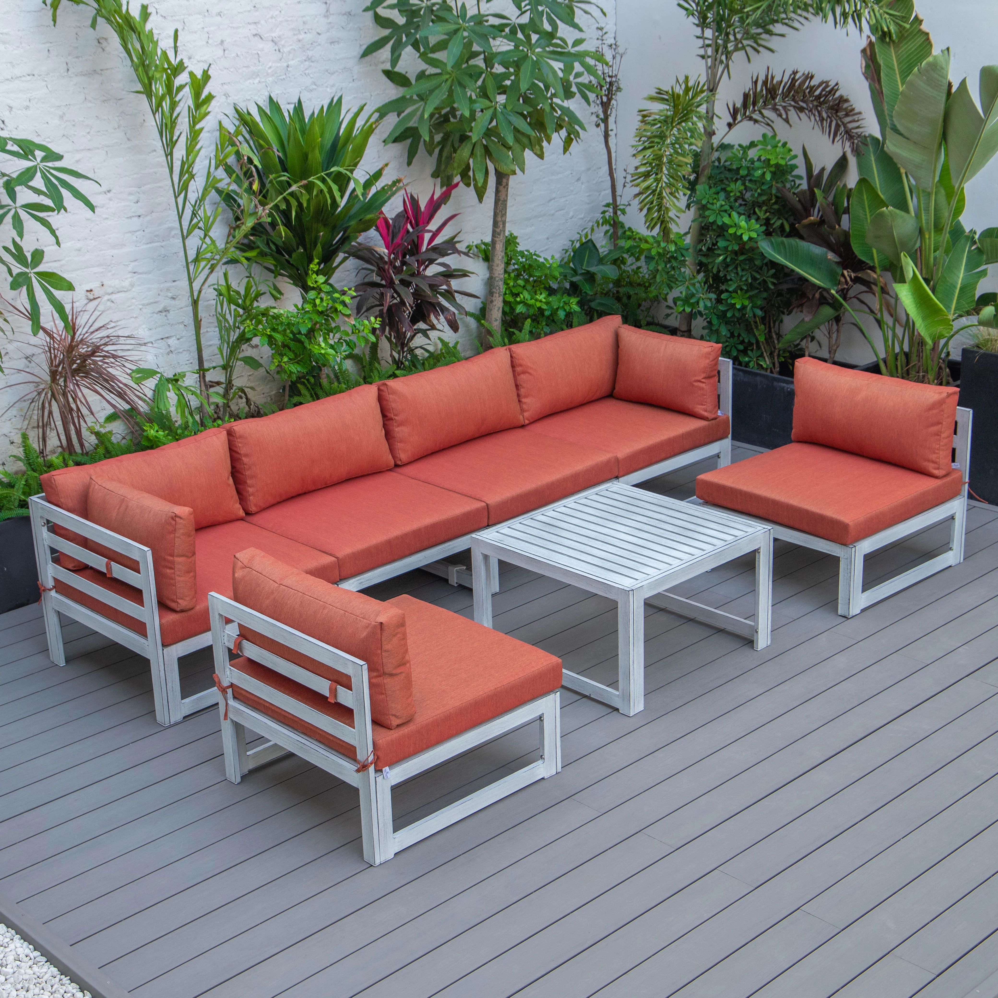 Chelsea 7-Piece Patio Sectional And Coffee Table Set Weathered Grey Aluminum With Cushions