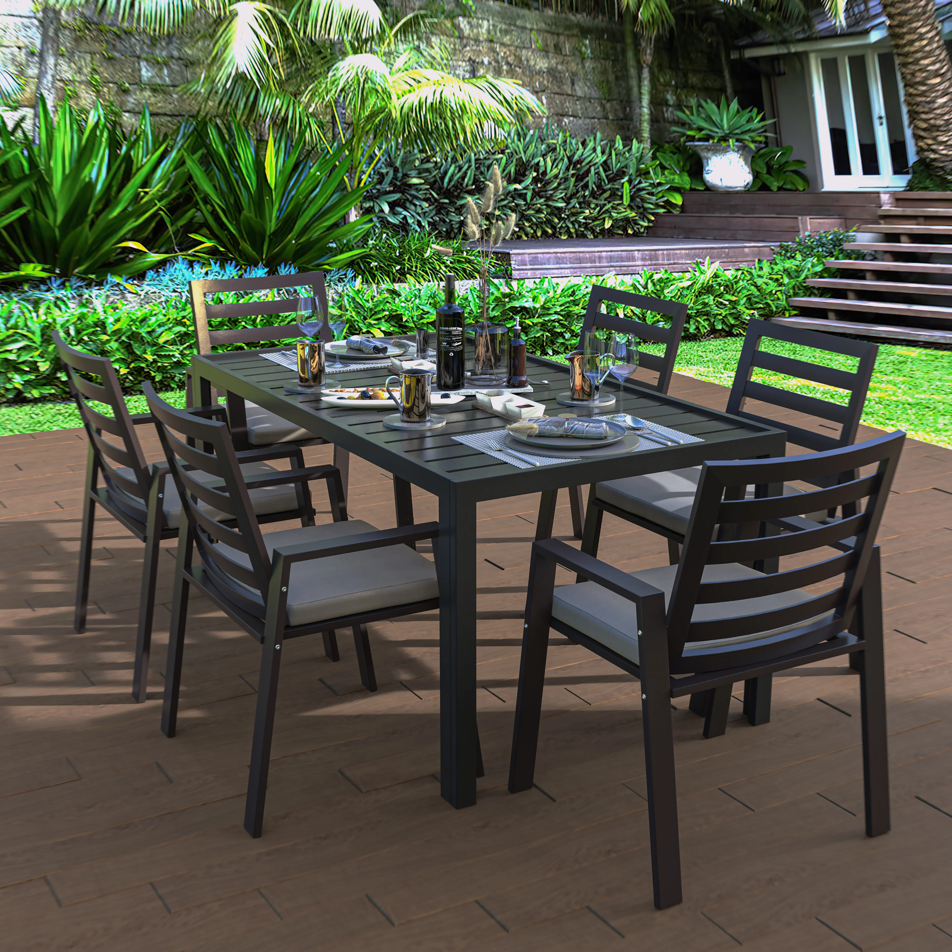 Chelsea Aluminum Outdoor 63" Dining Table in Black
