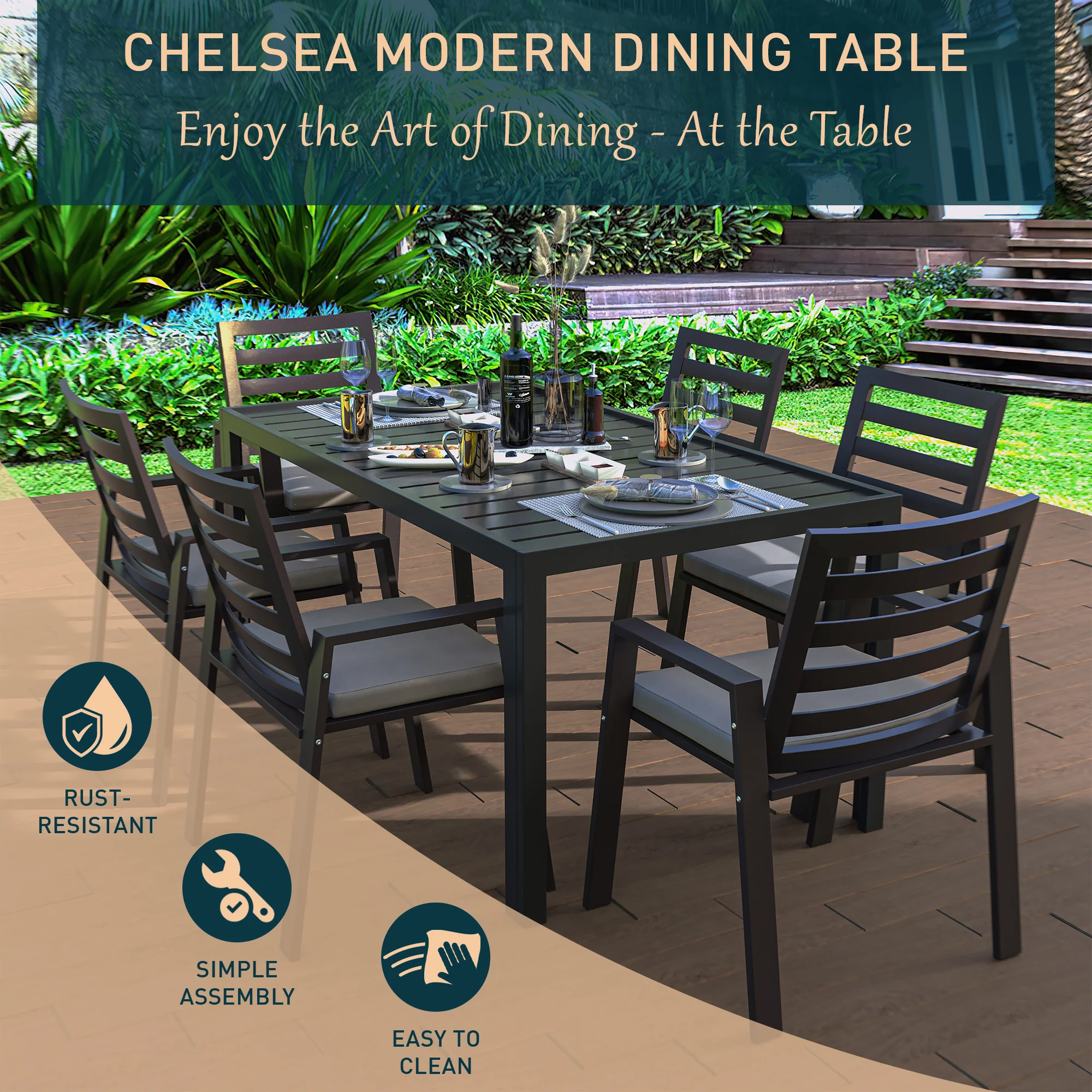 Chelsea Aluminum Outdoor 63" Dining Table in Black