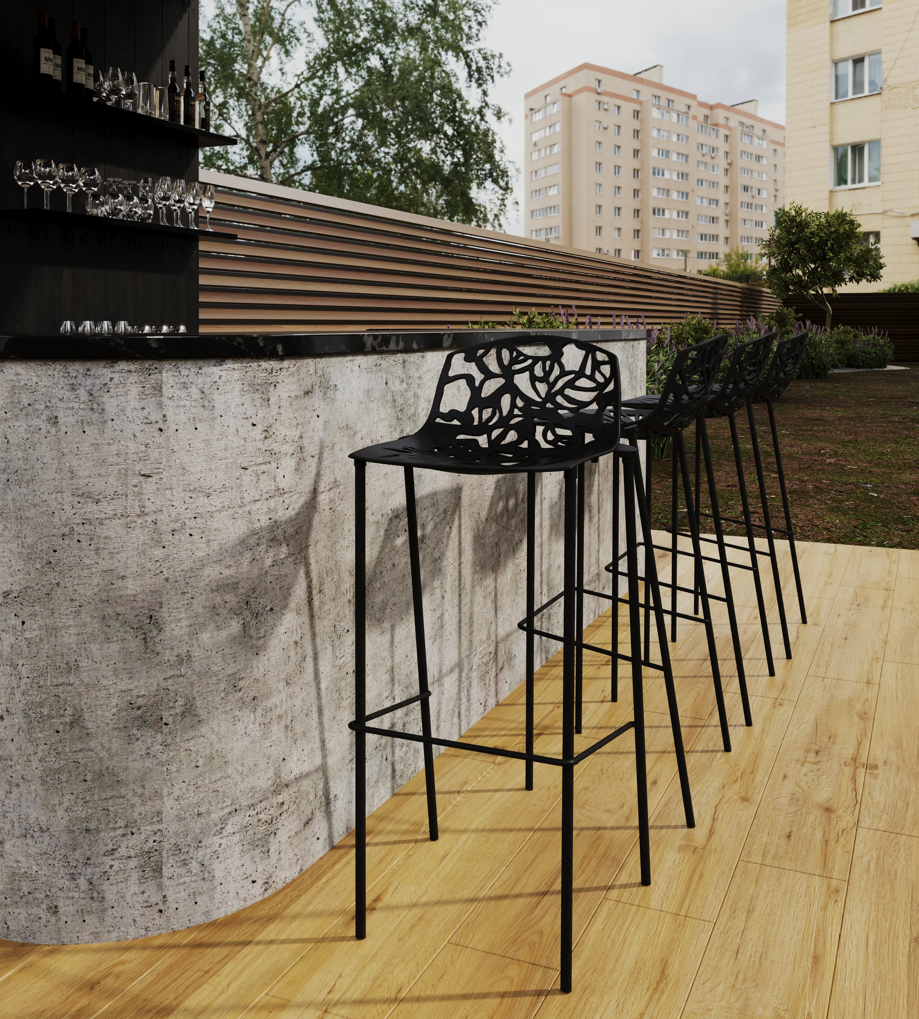 Devon Mid-Century Modern Aluminum Bar Stool with Powder Coated Frame and Footrest