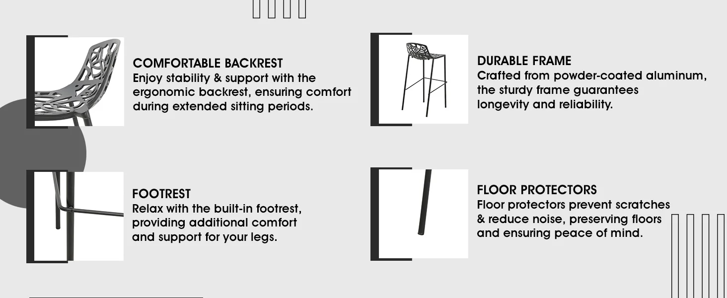 Devon Mid-Century Modern Aluminum Bar Stool with Powder Coated Frame and Footrest