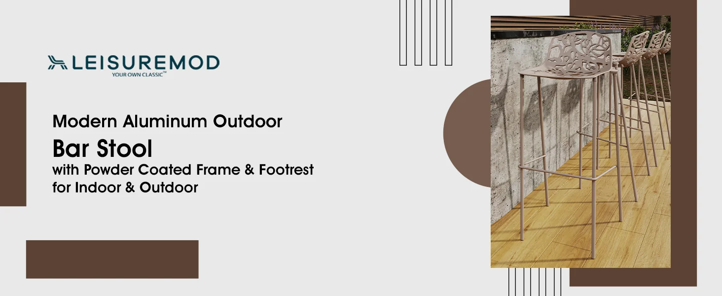 Devon Mid-Century Modern Aluminum Bar Stool with Powder Coated Frame and Footrest