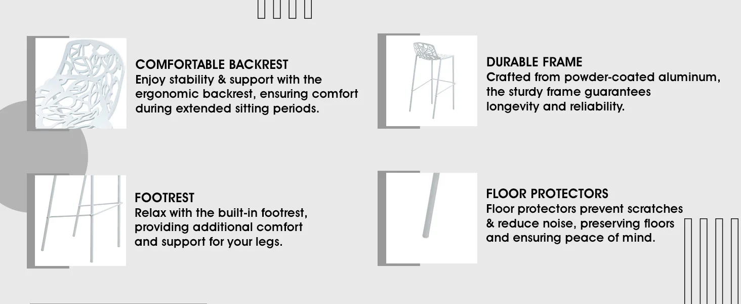 Devon Mid-Century Modern Aluminum Bar Stool with Powder Coated Frame and Footrest