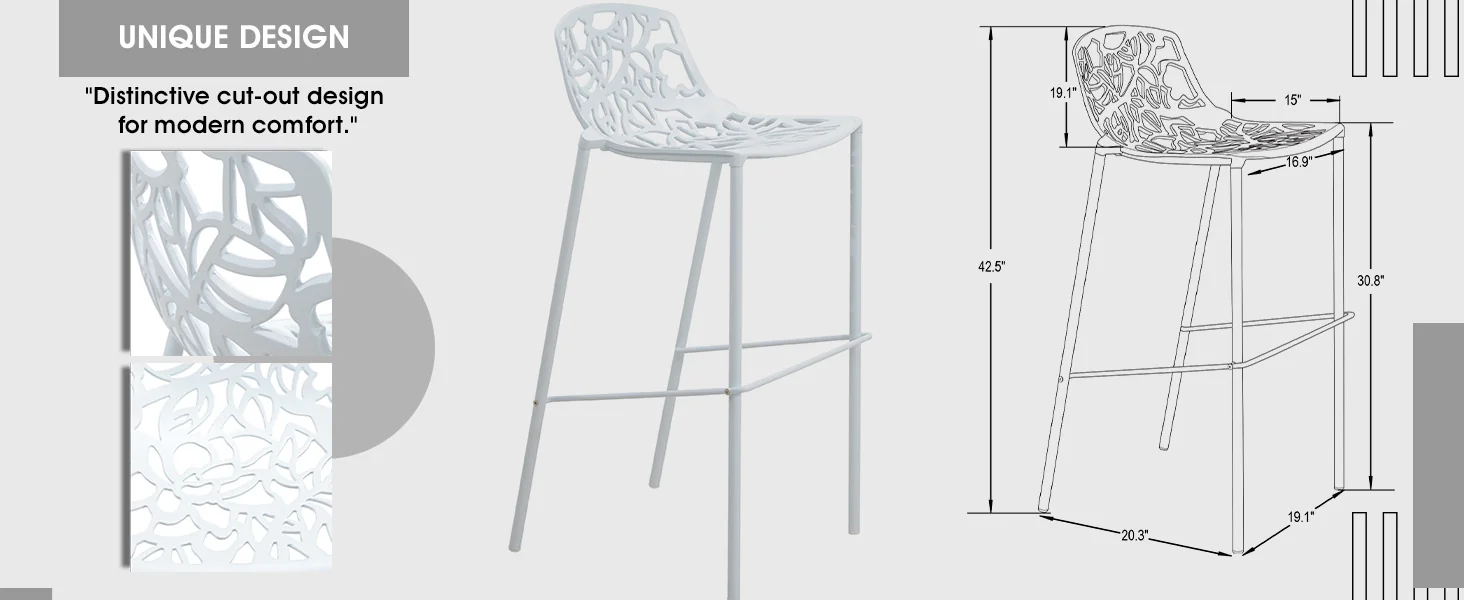 Devon Mid-Century Modern Aluminum Bar Stool with Powder Coated Frame and Footrest