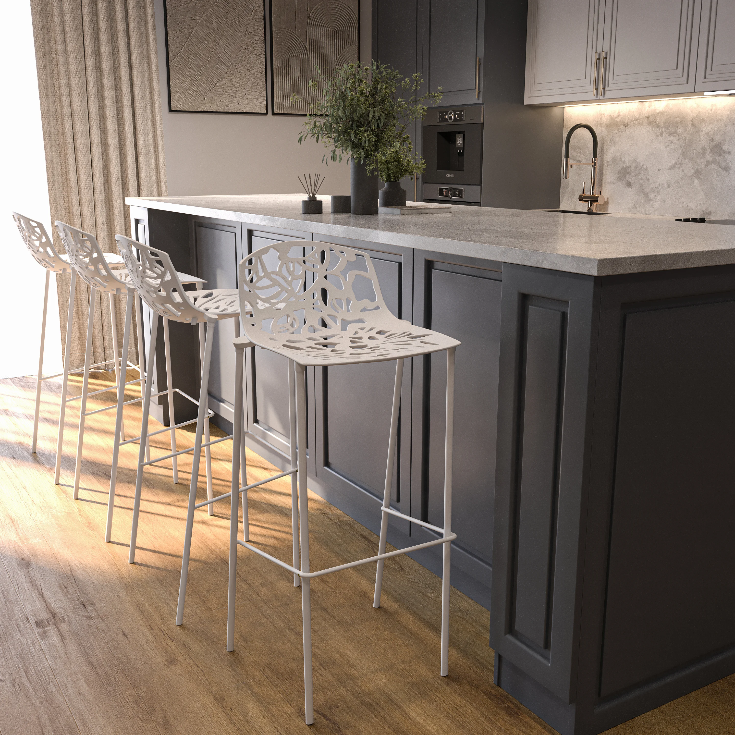 Devon Mid-Century Modern Aluminum Bar Stool with Powder Coated Frame and Footrest