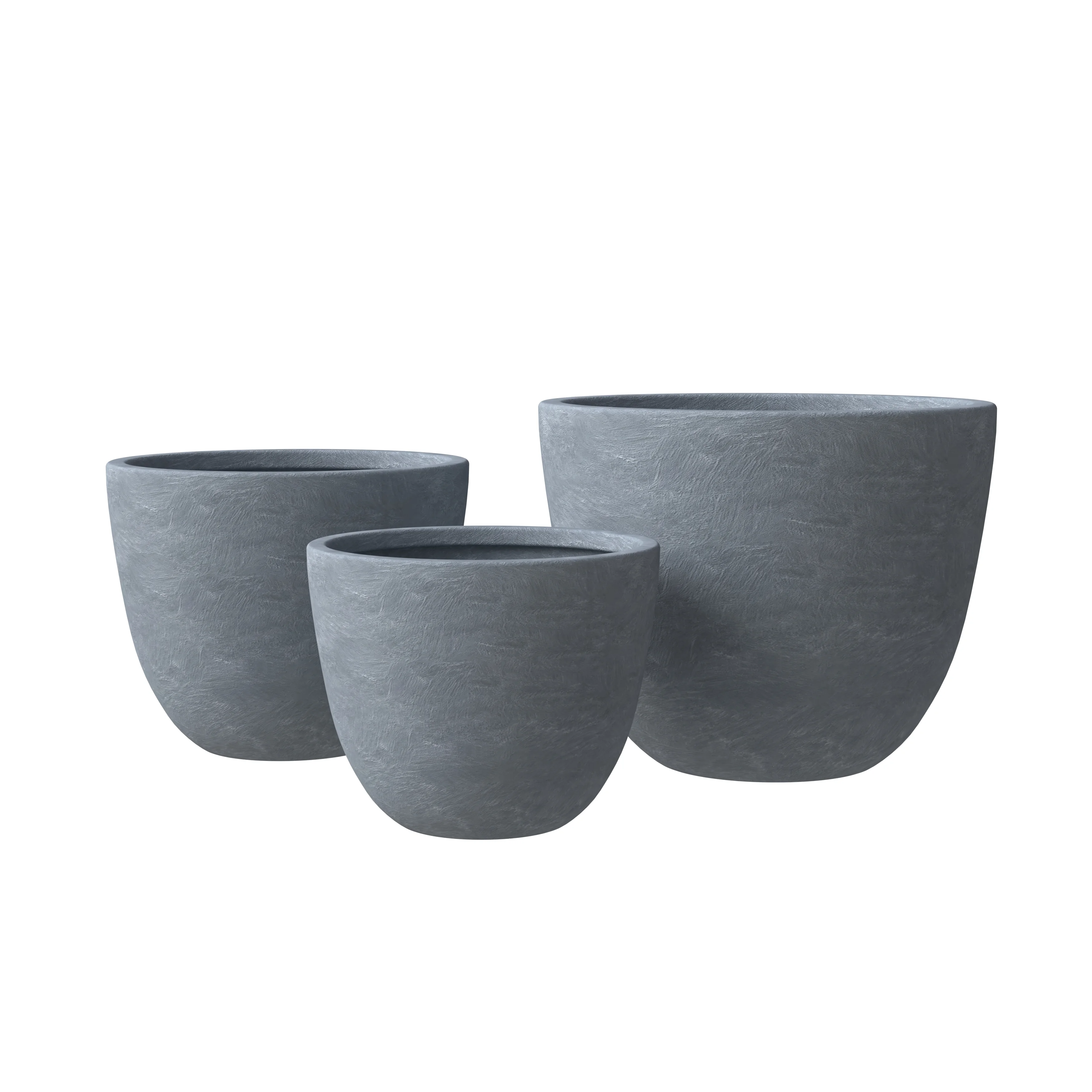Dahlia Series Poly Stone Planter Set in Aged Concrete