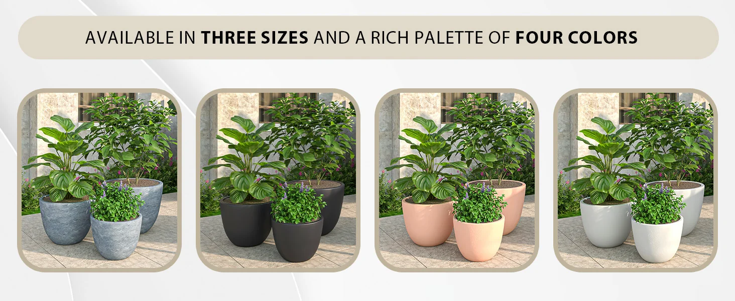 Dahlia Series Poly Stone Planter Set in Black