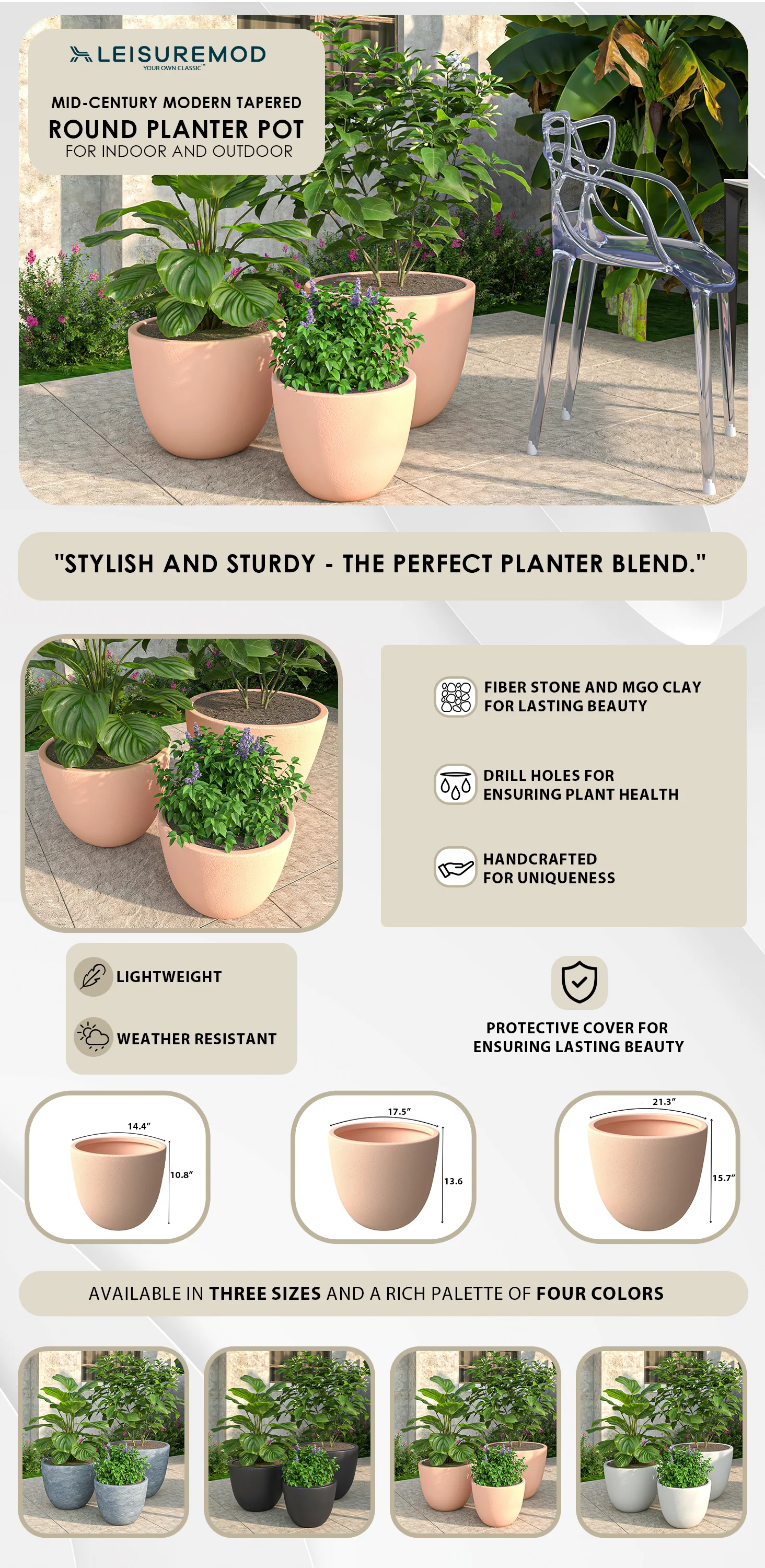 Dahlia Series Poly Stone Planter Set in Terracotta