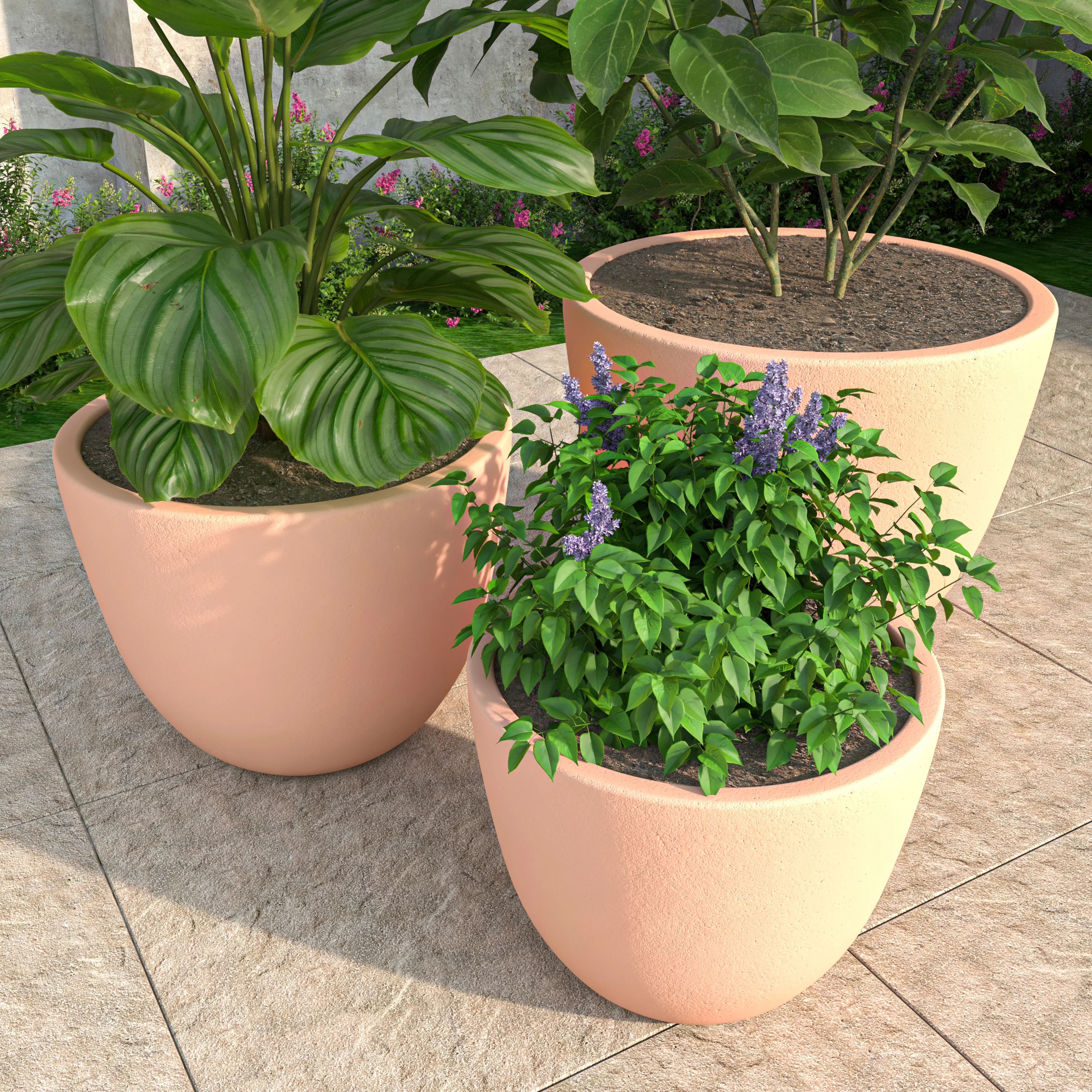 Dahlia Series Poly Stone Planter Set in Terracotta