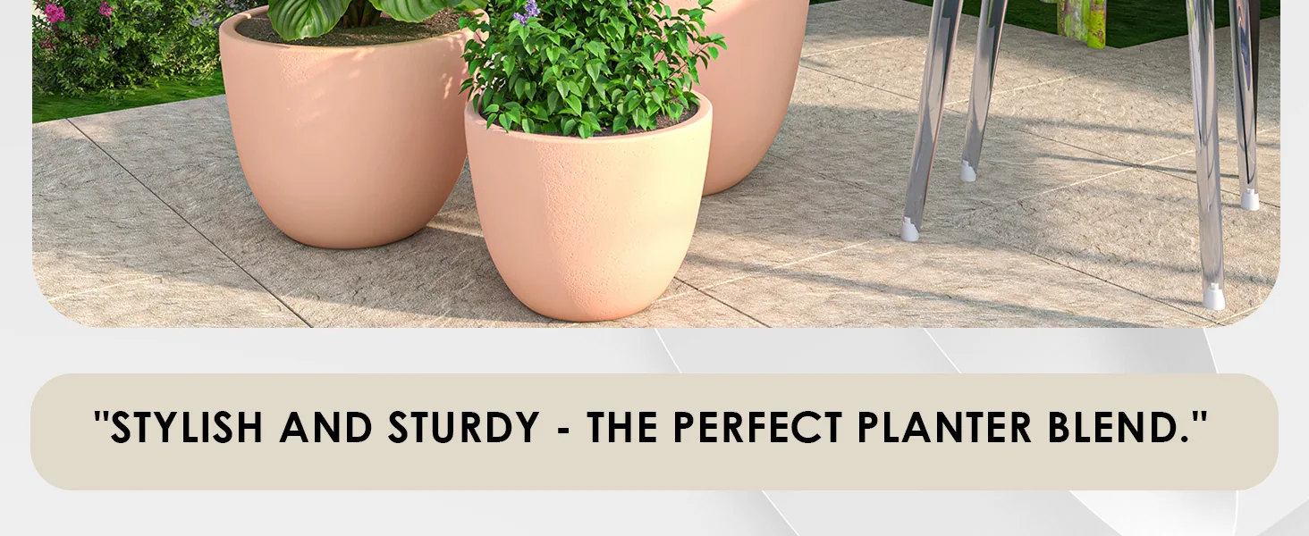 Dahlia Series Poly Stone Planter Set in Terracotta