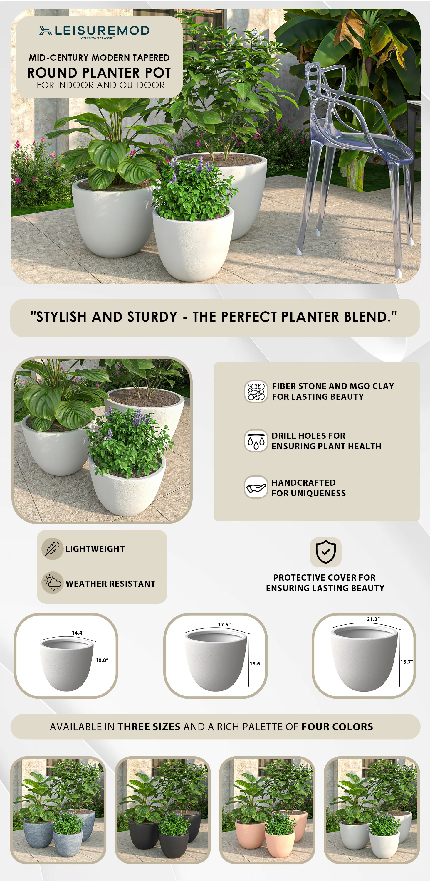 Dahlia Series Poly Stone Planter Set in White