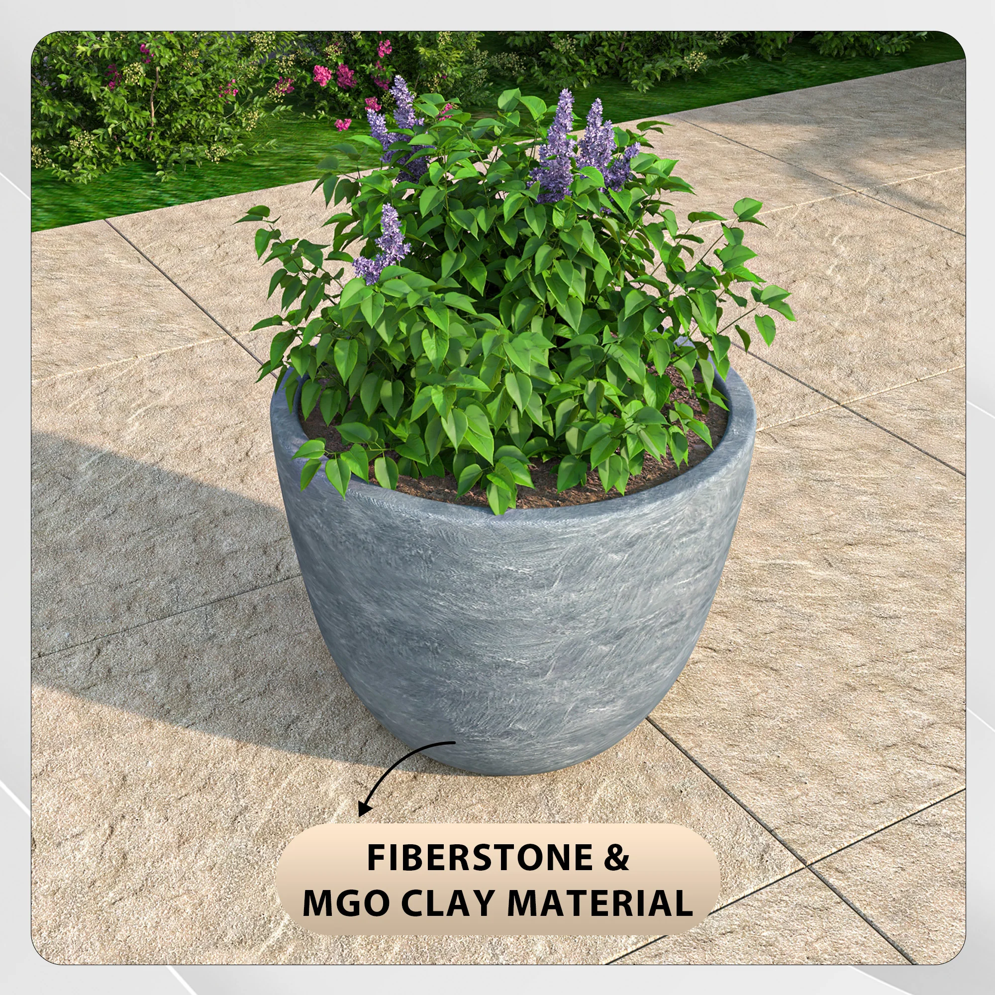 Dahlia Series Poly Stone Planter in Aged Concrete 14.4 Dia, 10.8 High