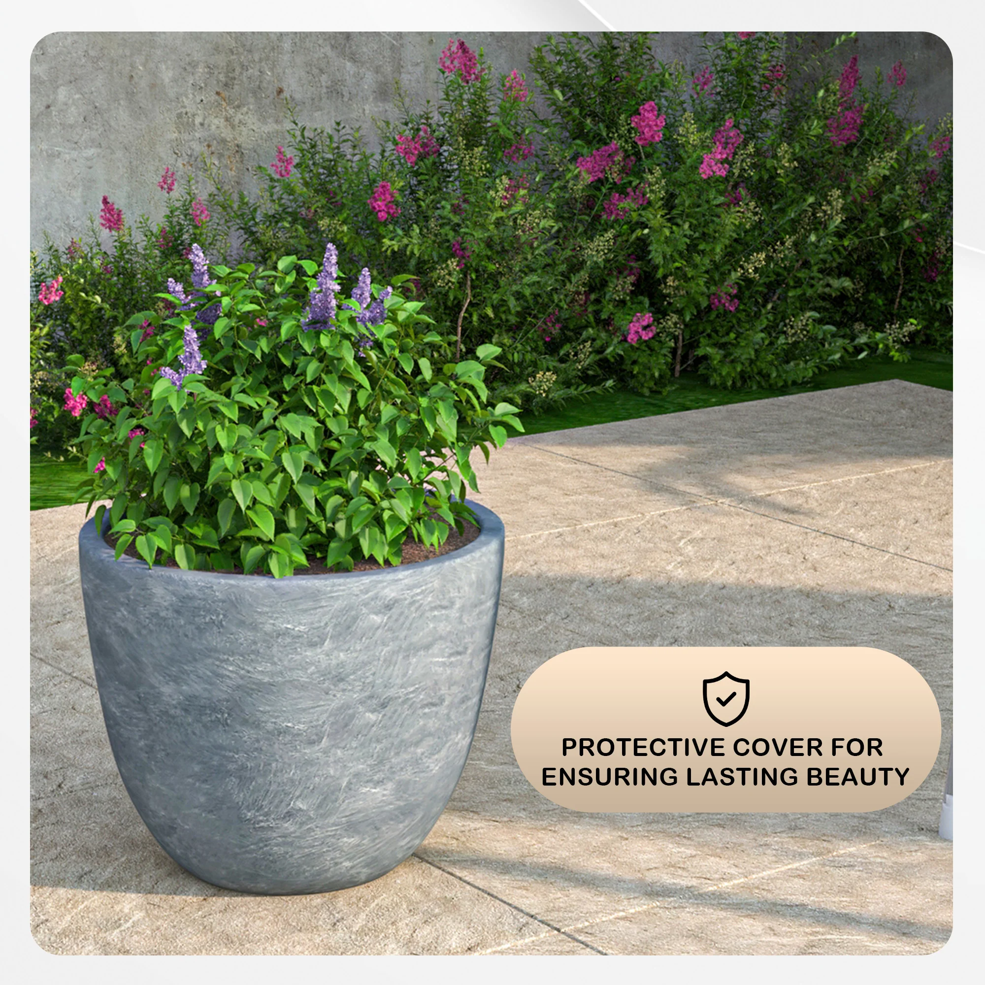 Dahlia Series Poly Stone Planter in Aged Concrete 14.4 Dia, 10.8 High