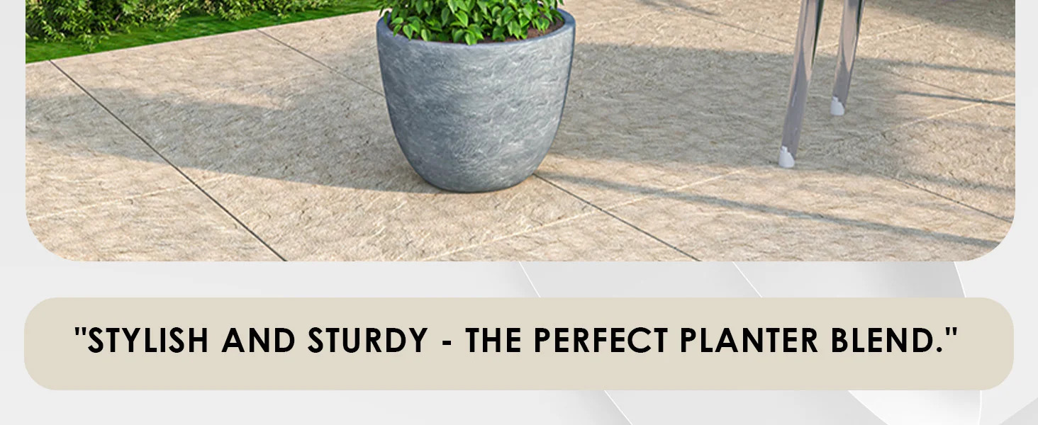 Dahlia Series Poly Stone Planter in Aged Concrete 14.4 Dia, 10.8 High