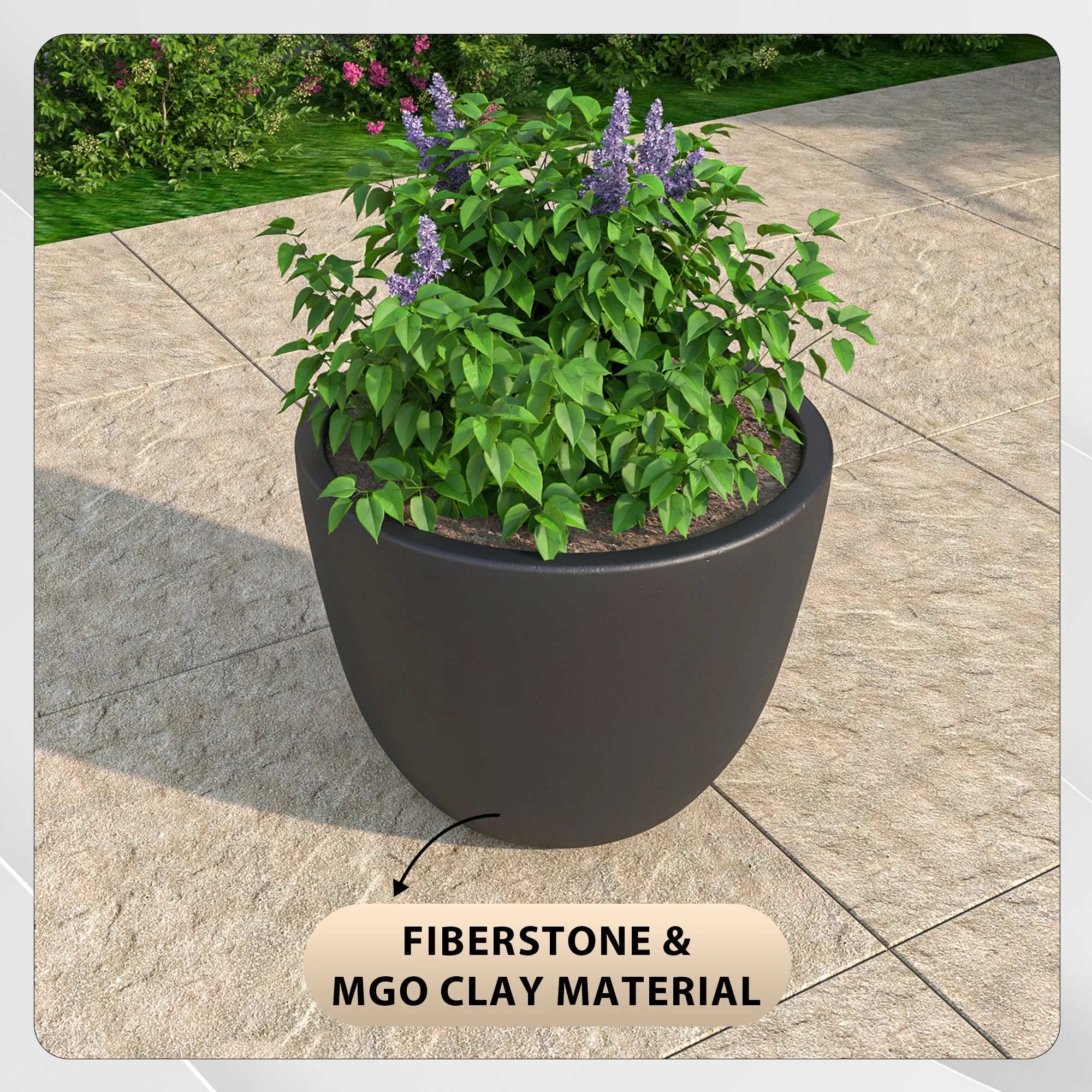 Dahlia Series Poly Stone Planter in Black 14.4 Dia, 10.8 High