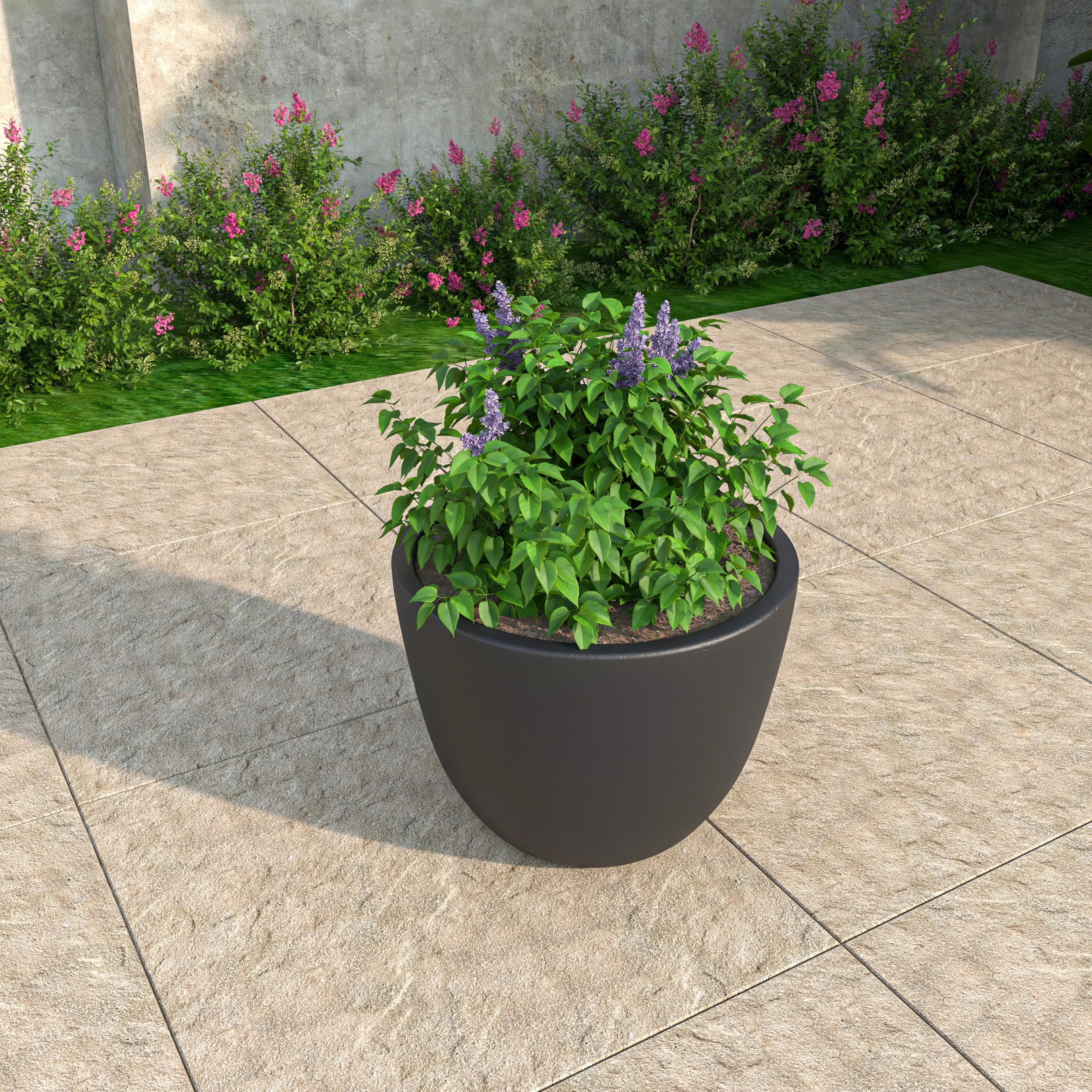 Dahlia Series Poly Stone Planter in Black 14.4 Dia, 10.8 High