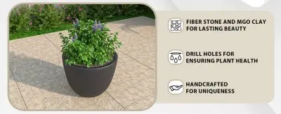 Dahlia Series Poly Stone Planter in Black 14.4 Dia, 10.8 High