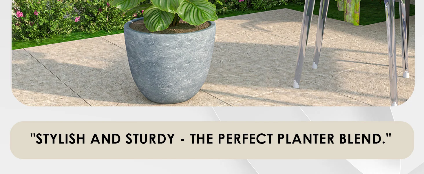 Dahlia Series Poly Stone Planter in Aged Concrete 17.5 Dia, 13.6 High