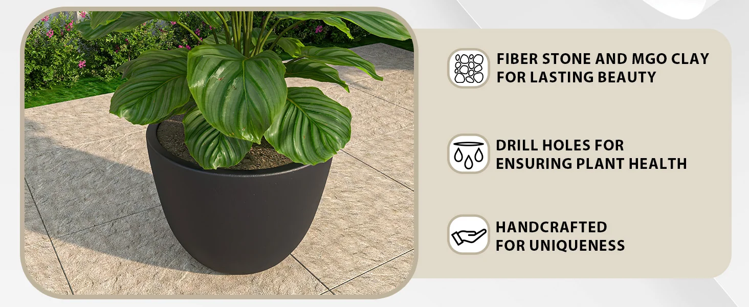 Dahlia Series Poly Stone Planter in Black 17.5 Dia, 13.6 High