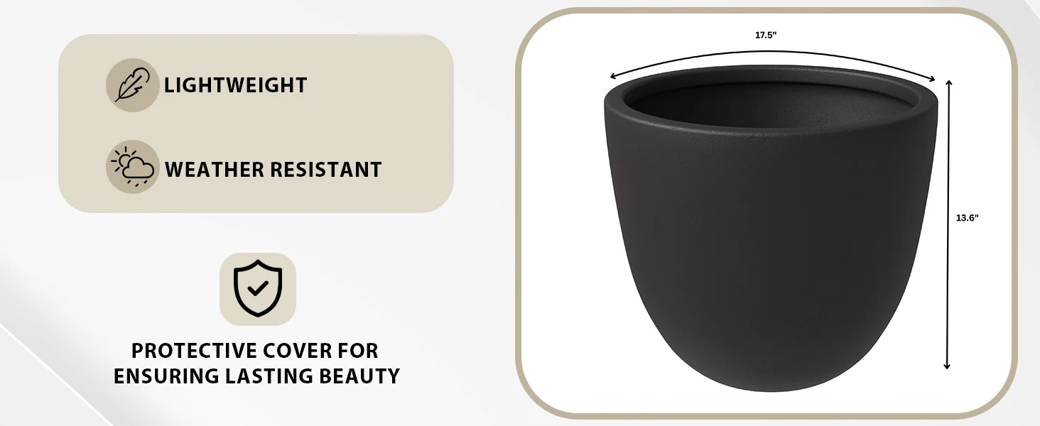 Dahlia Series Poly Stone Planter in Black 17.5 Dia, 13.6 High