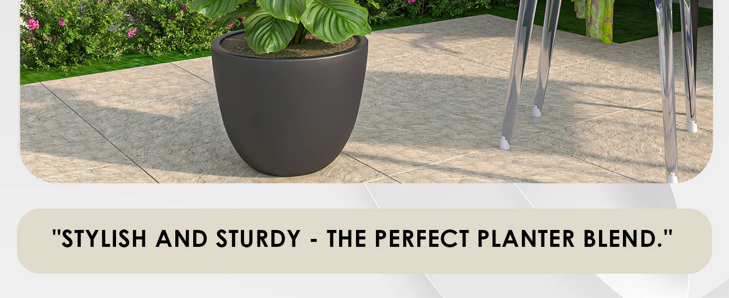 Dahlia Series Poly Stone Planter in Black 17.5 Dia, 13.6 High