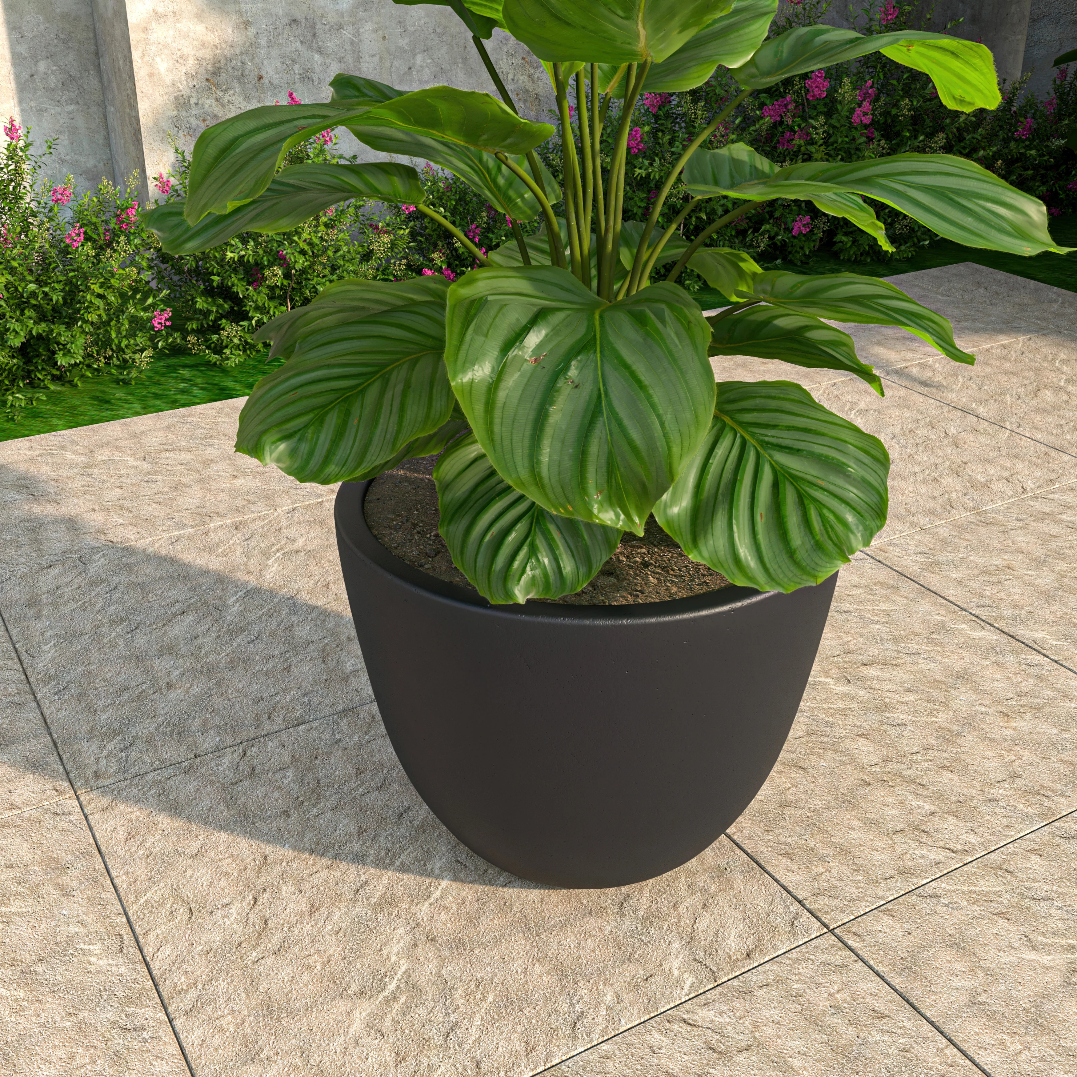 Dahlia Series Poly Stone Planter in Black 17.5 Dia, 13.6 High