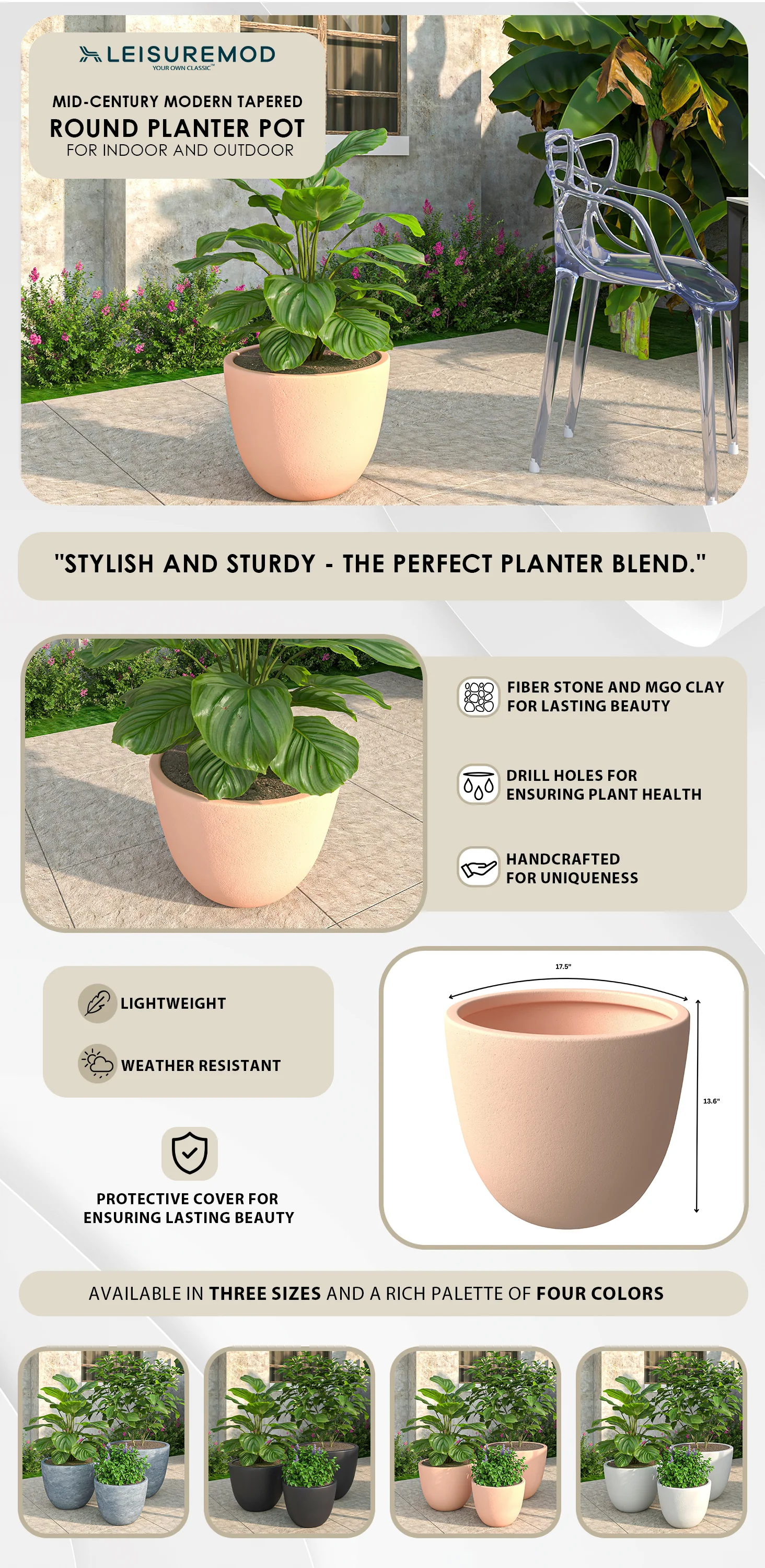 Dahlia Series Poly Stone Planter in TerraCotta Color 17.5 Dia, 13.6 High