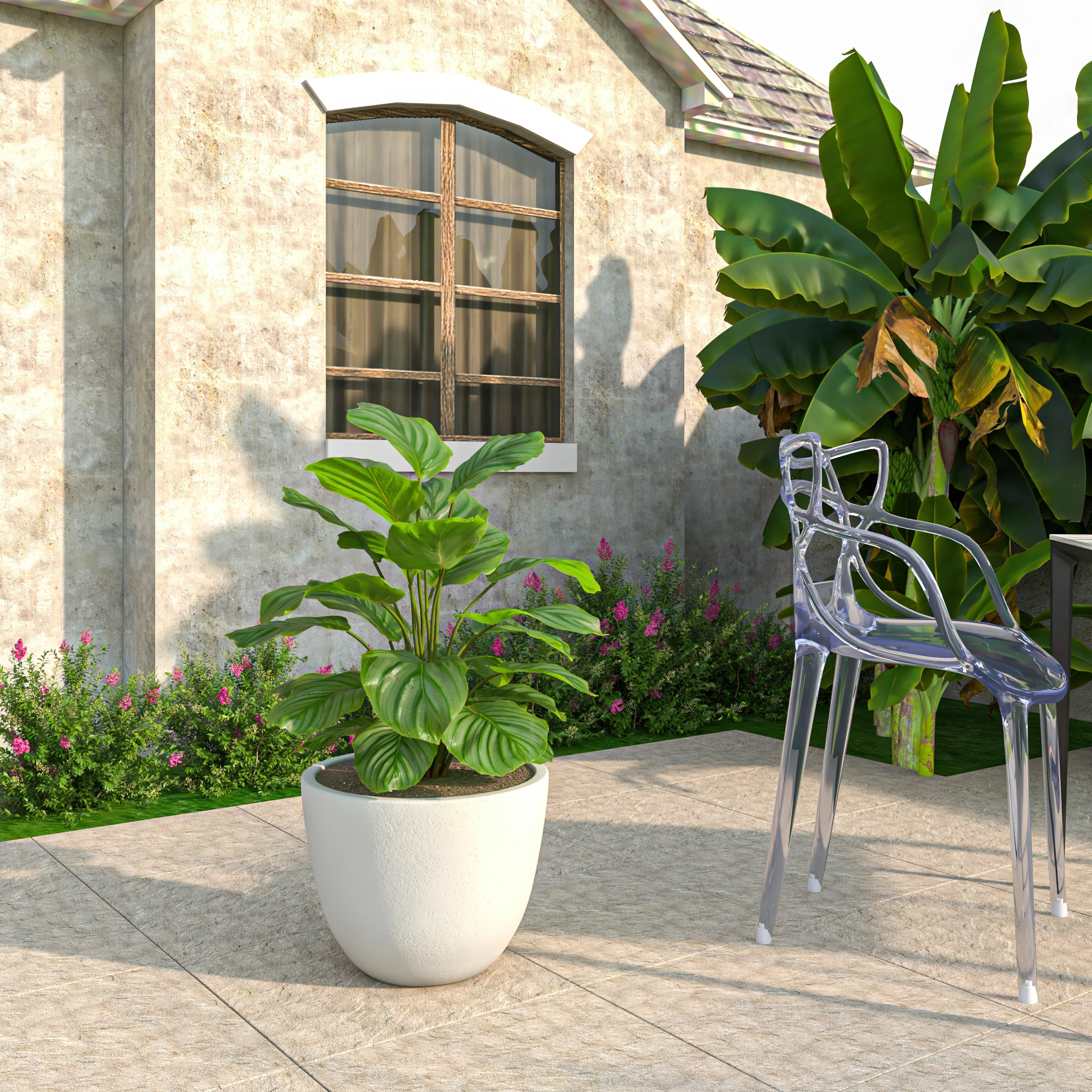 Dahlia Series Poly Stone Planter in White 17.5 Dia, 13.6 High