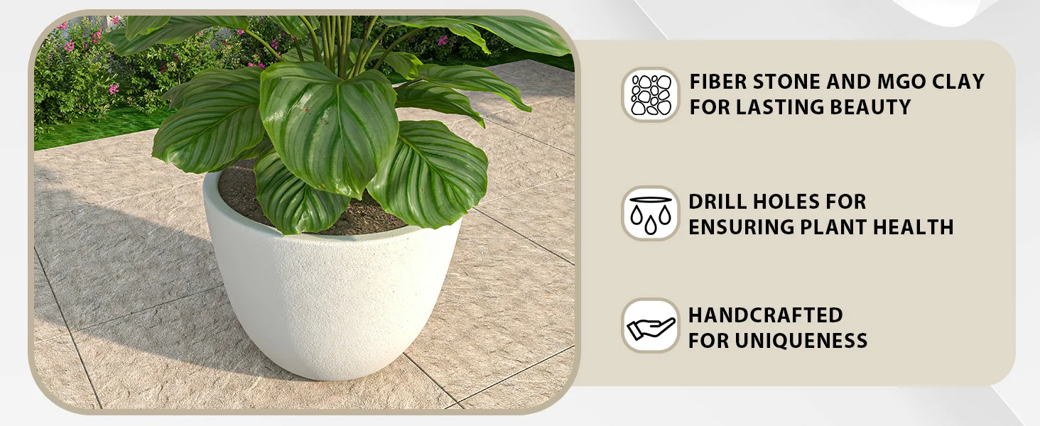 Dahlia Series Poly Stone Planter in White 17.5 Dia, 13.6 High