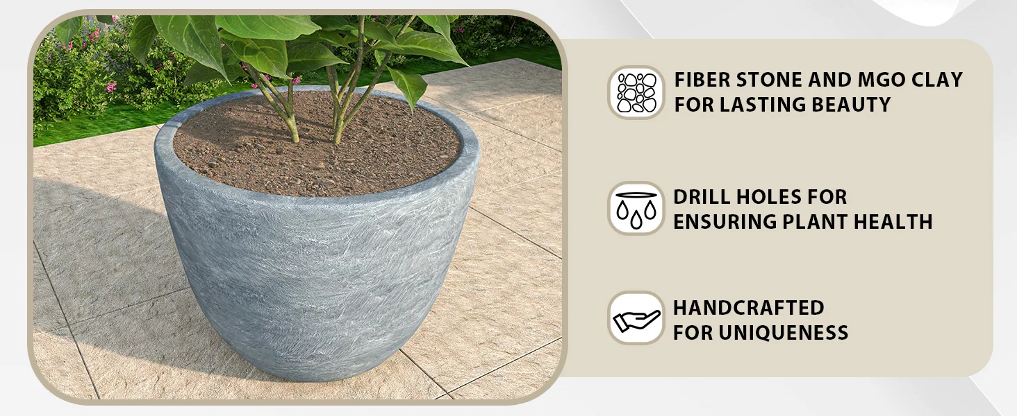 Dahlia Series Poly Stone Planter in Aged Concrete 21.3 Dia, 15.7 High