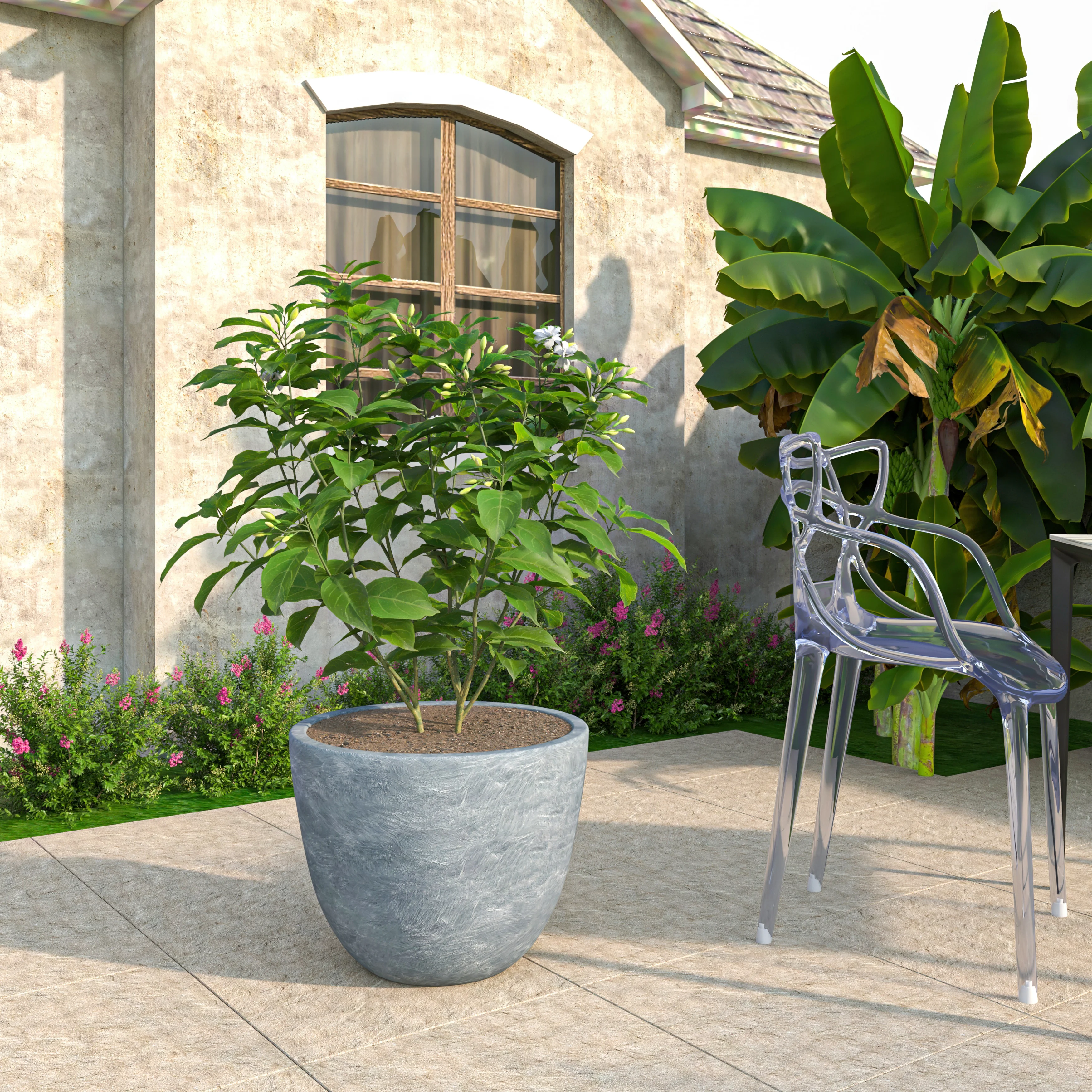 Dahlia Series Poly Stone Planter in Aged Concrete 21.3 Dia, 15.7 High