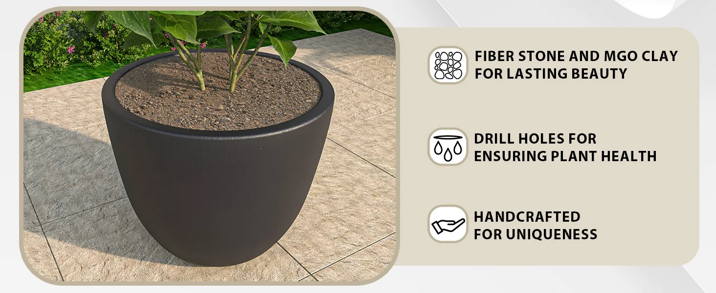 Dahlia Series Poly Stone Planter in Black 21.3 Dia, 15.7 High