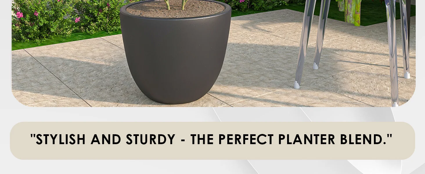 Dahlia Series Poly Stone Planter in Black 21.3 Dia, 15.7 High