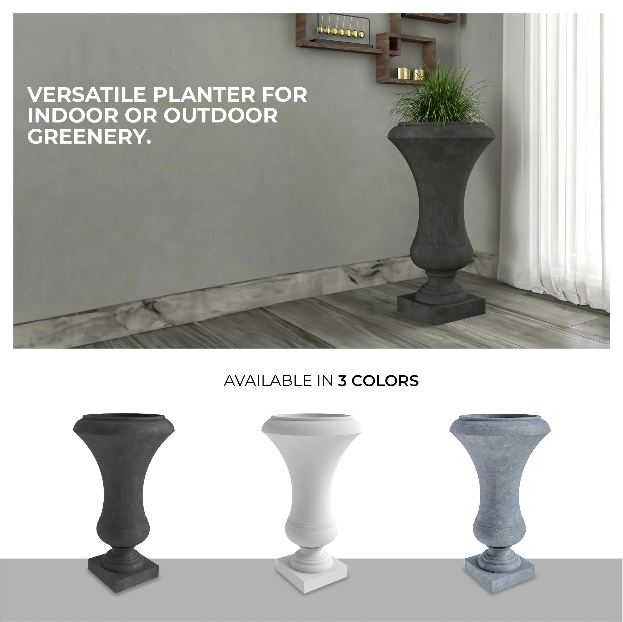 Daisy Series Poly Fiber Stone Planter in Black, 14 Dia, 24.8 High