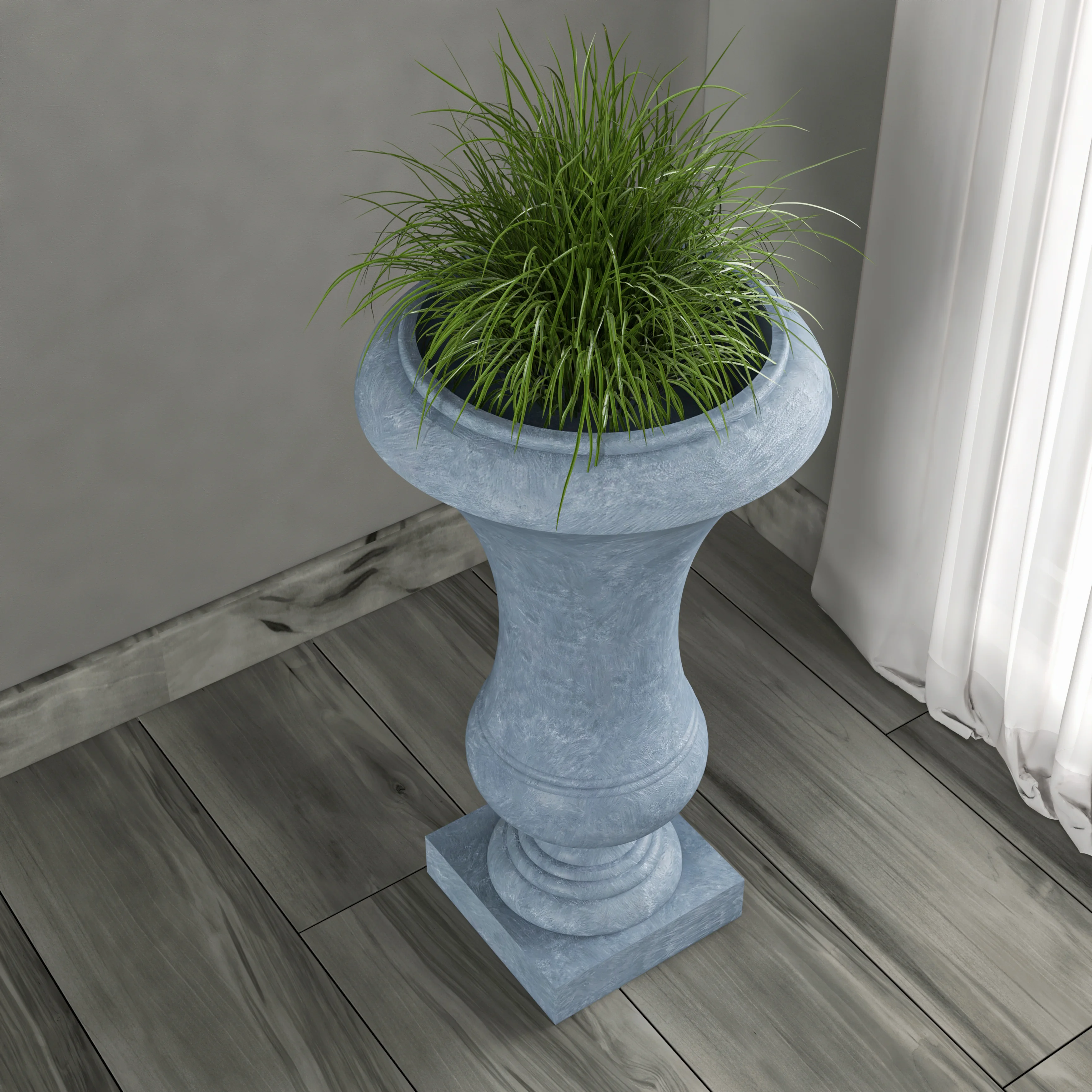 Daisy Series Poly Fiber Stone Planter in Aged Concrete, 14 Dia, 24.8 High