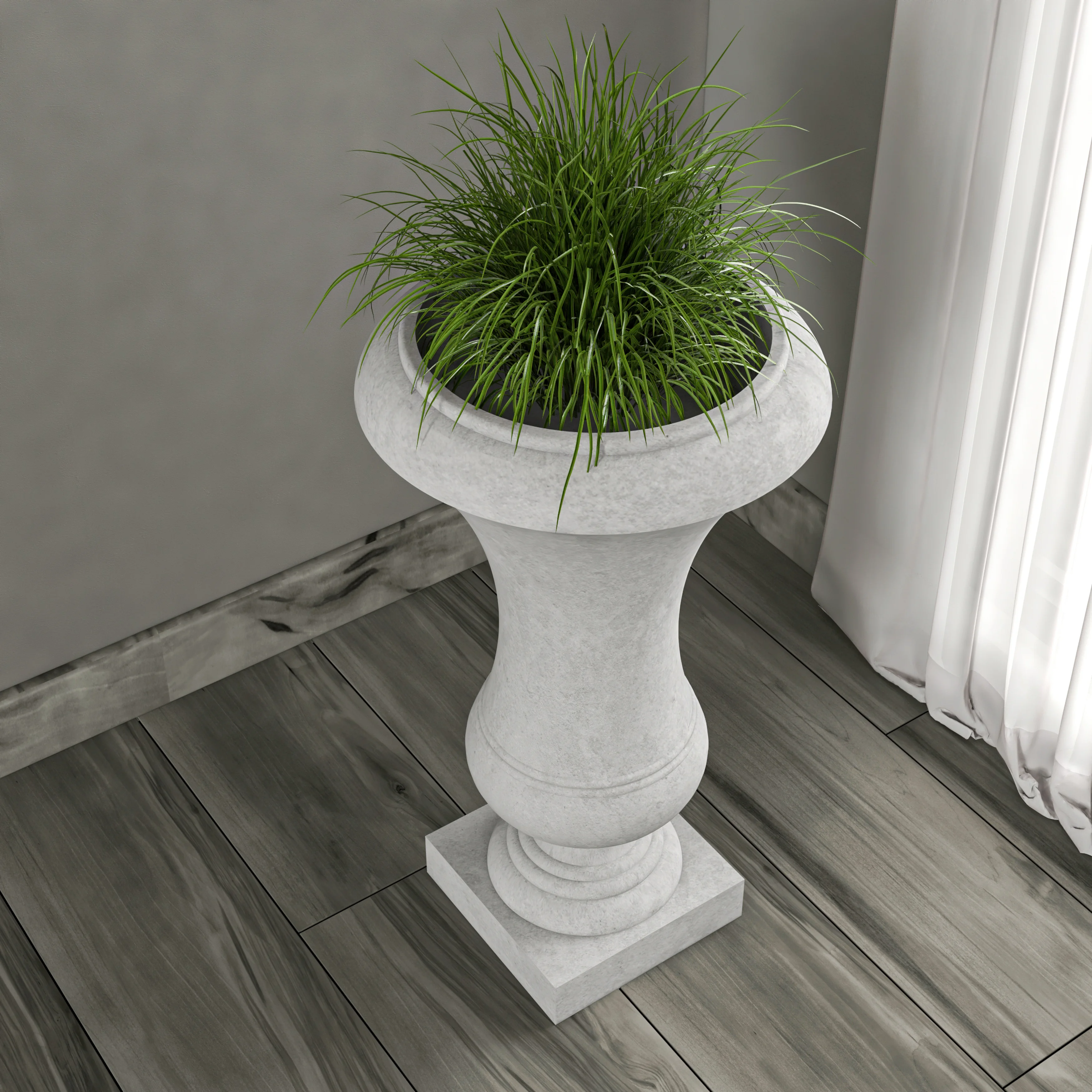 Daisy Series Poly Fiber Stone Planter in White, 14 Dia, 24.8 High