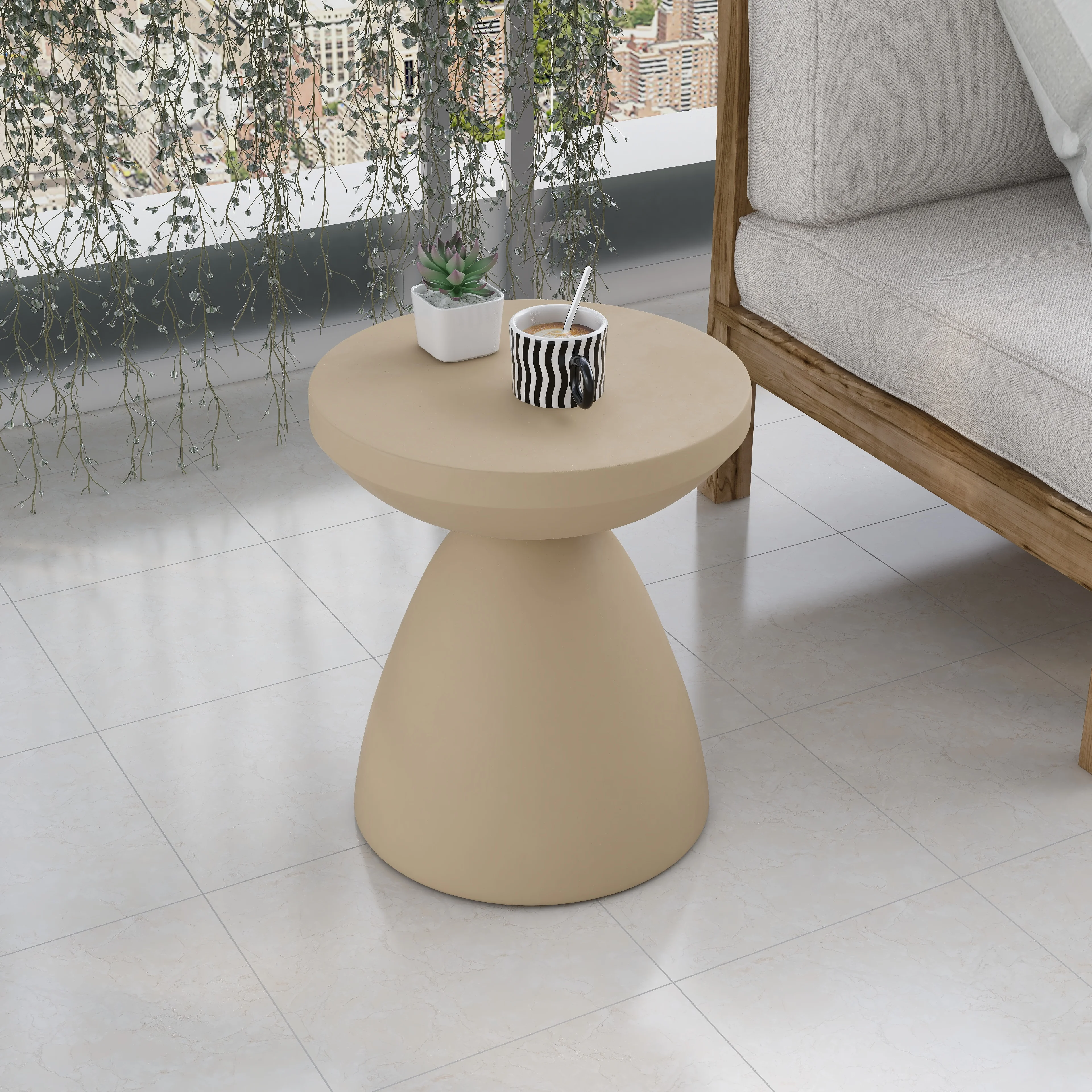 Dune Collection Fiberglass Outdoor Side Table in Beige