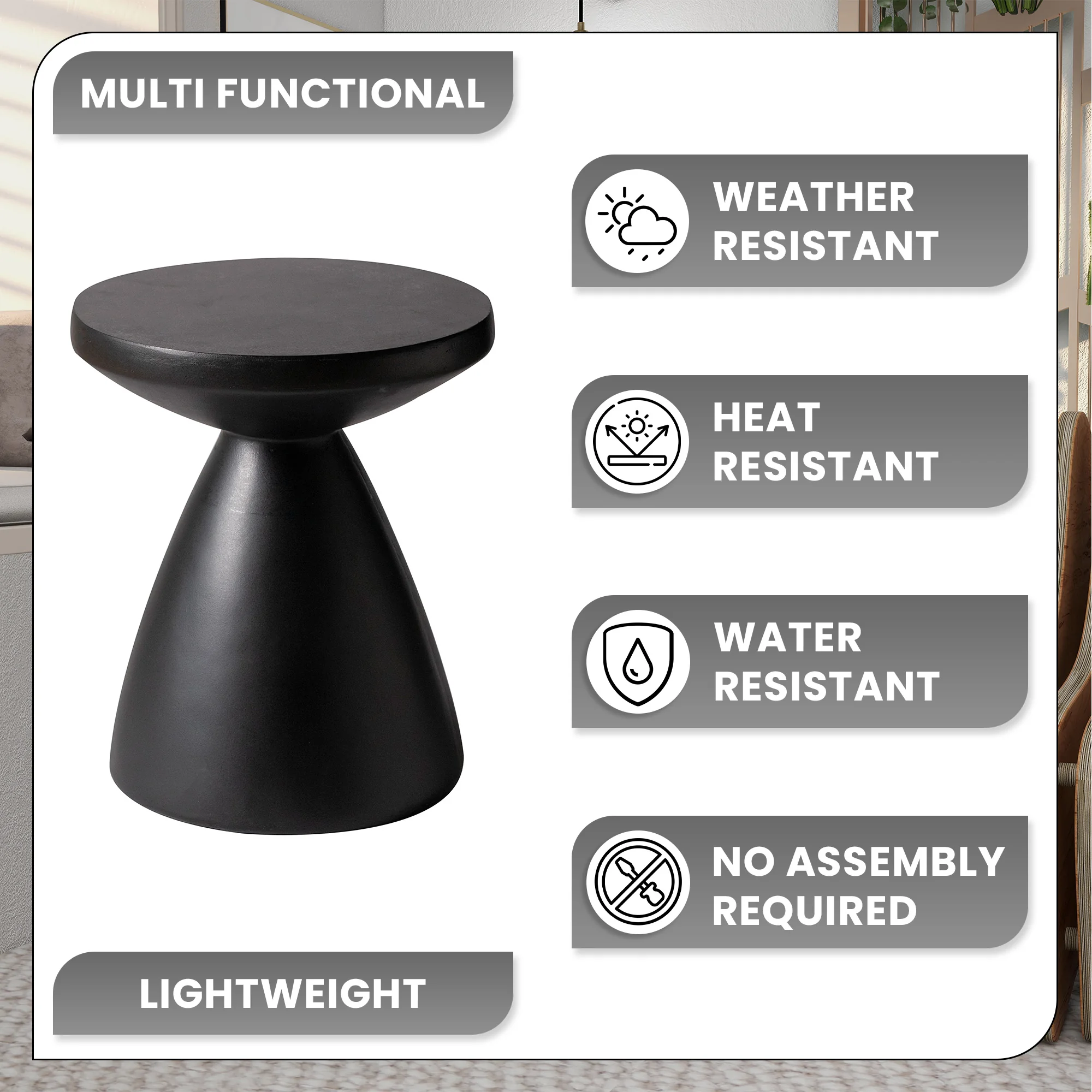 Dune Collection Fiberglass Outdoor Side Table in Black