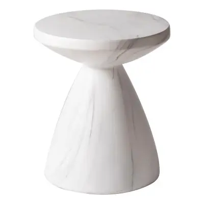 Dune Collection Fiberglass Outdoor Side Table in Marble White