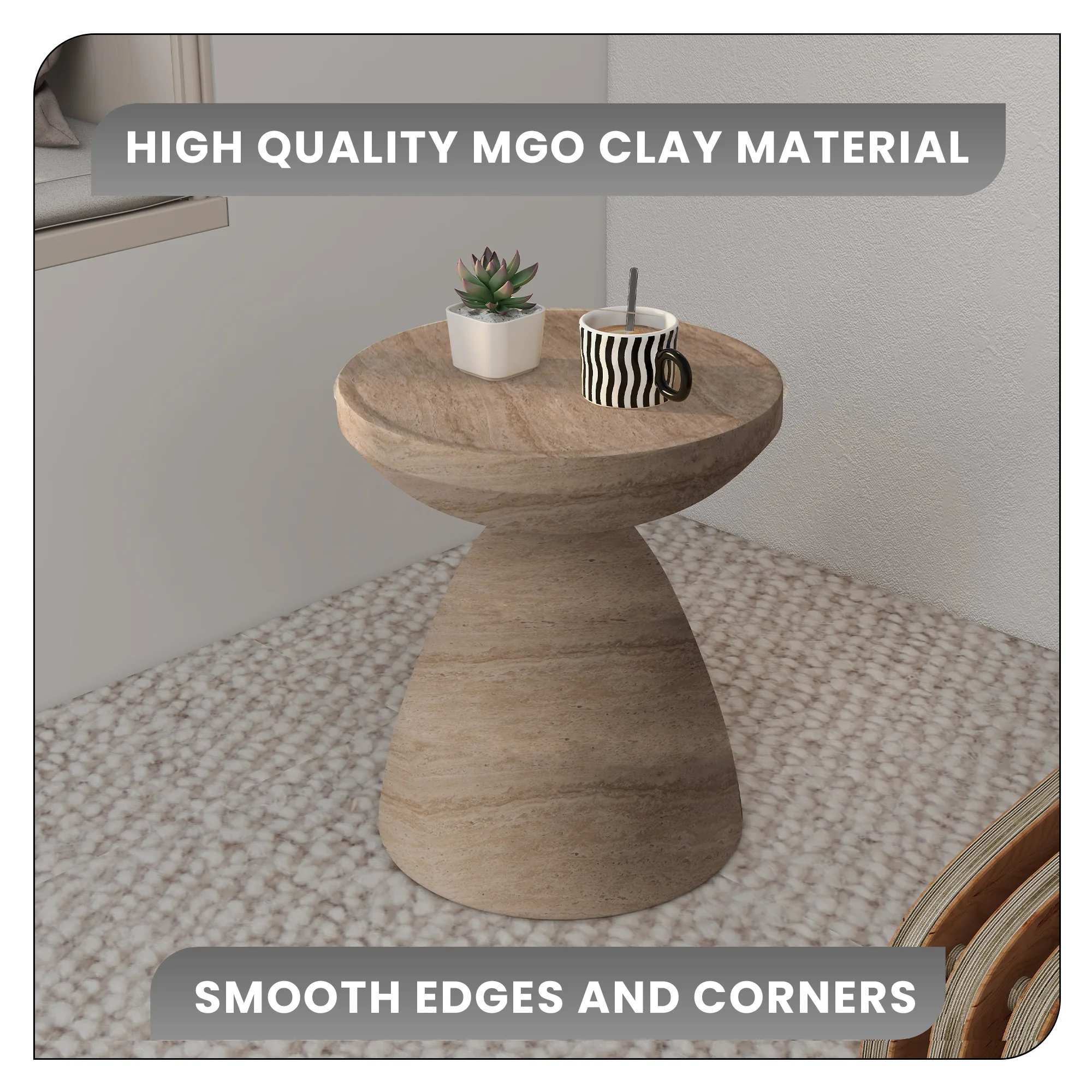 Dune Collection Fiberglass Outdoor Side Table in Travertine