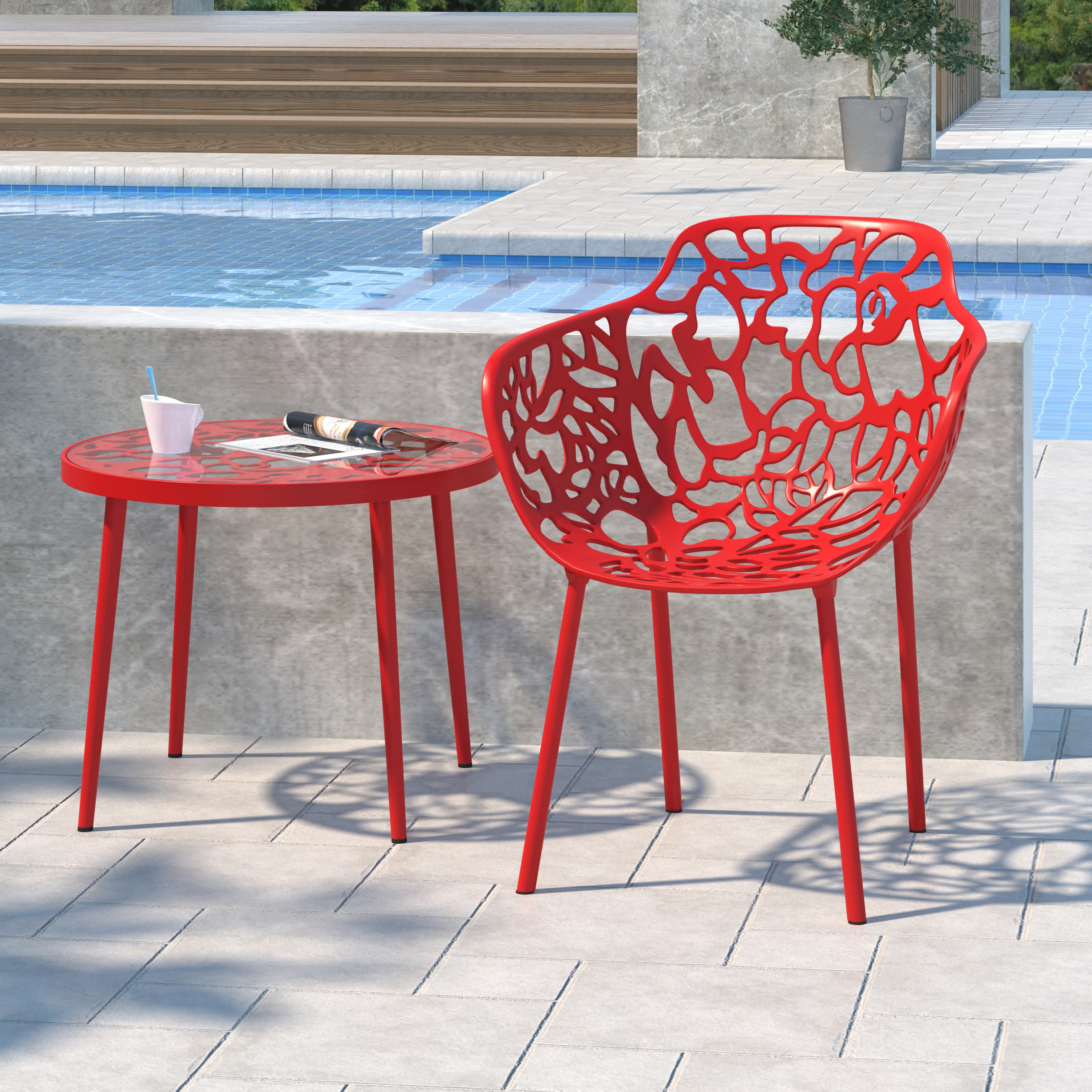 Devon Tree Design Glass Top Aluminum Base Indoor Outdoor End Table