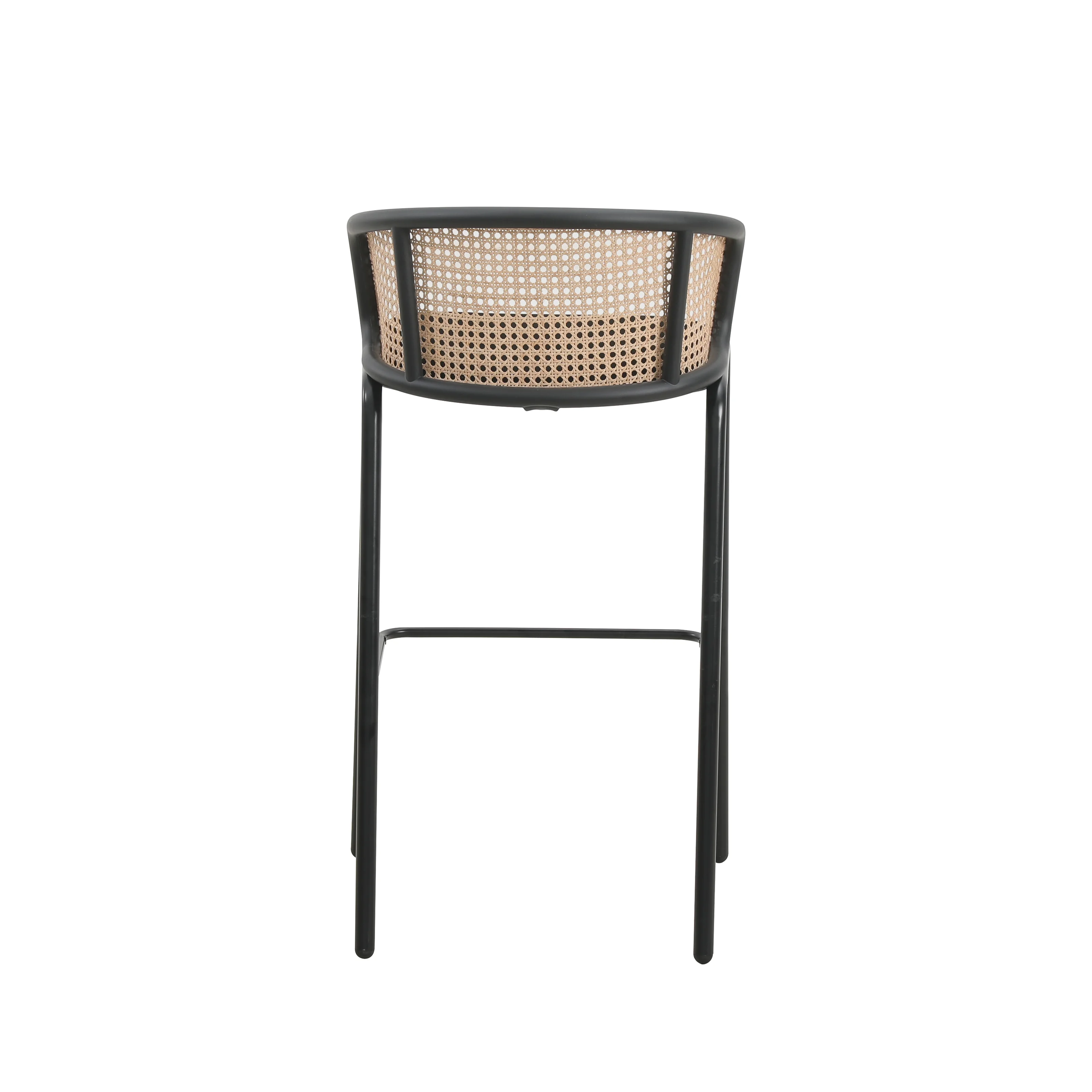 Ervilla Mid-Century Modern Wicker Bar Stool with Fabric Seat and Black Powder Coated Steel Frame for Kitchen and Dining Room in Black