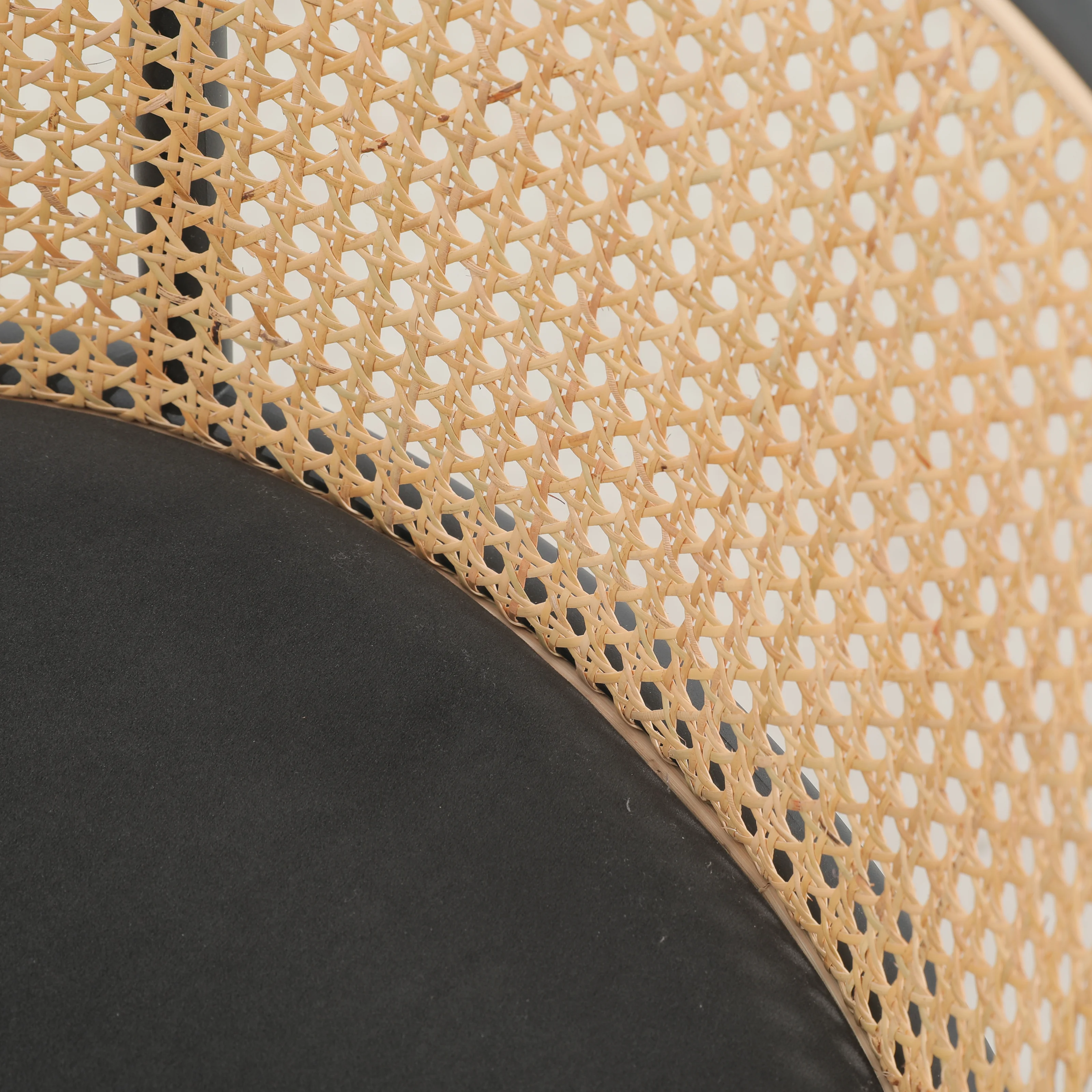 Ervilla Mid-Century Modern Wicker Bar Stool with Fabric Seat and Black Powder Coated Steel Frame, Set of 2 in Black