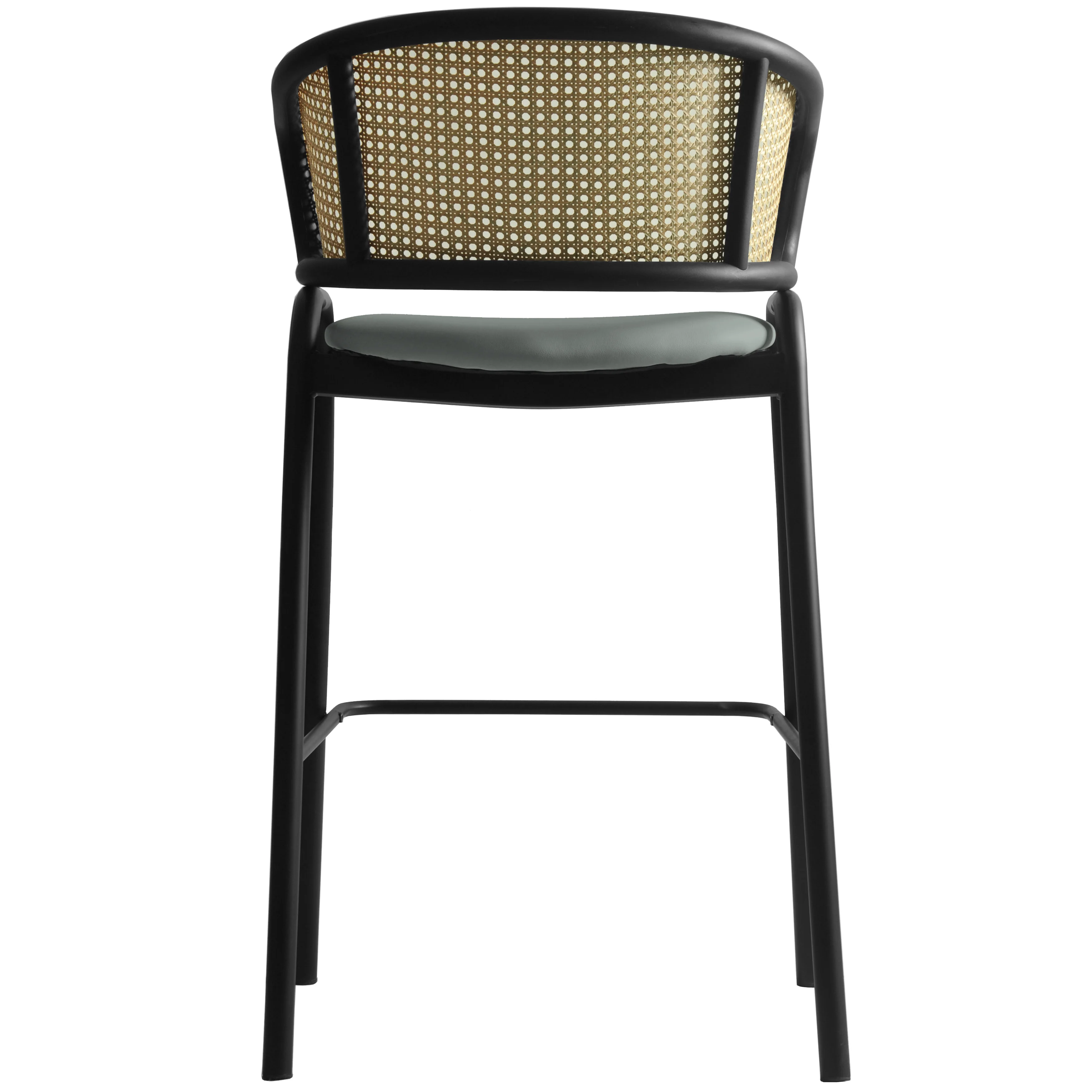 Ervilla Wicker Bar Stool with Fabric Seat and Black Steel Frame - Grey Leather