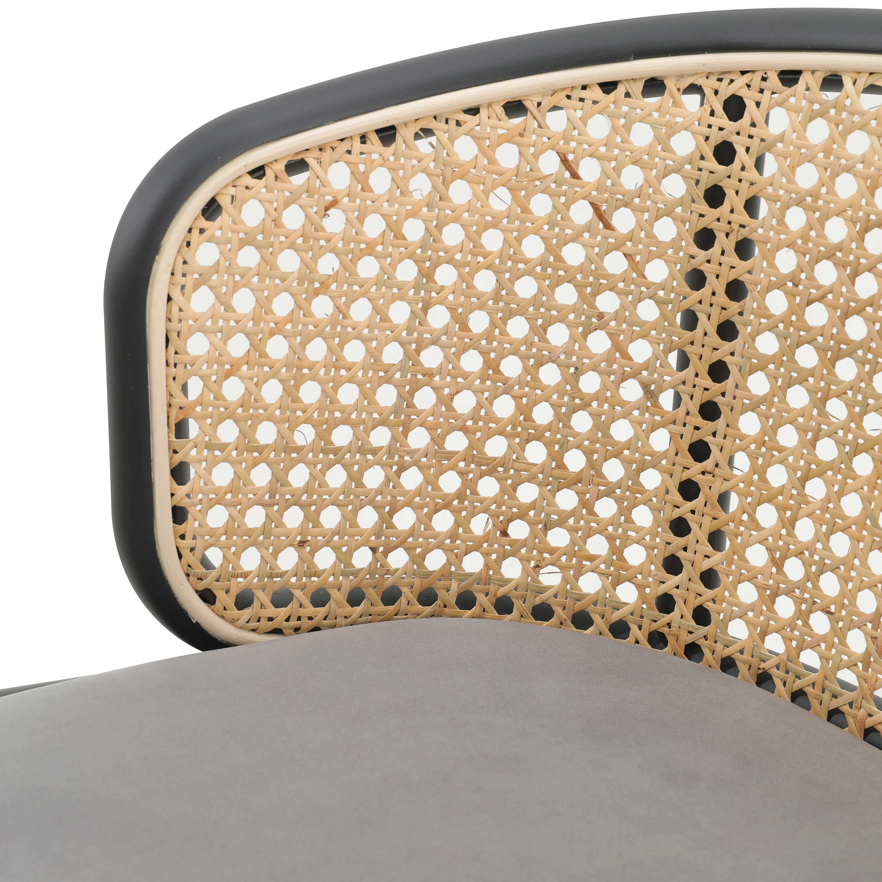 Ervilla Mid-Century Modern Wicker Bar Stool with Fabric Seat and Black Powder Coated Steel Frame for Kitchen and Dining Room in Grey