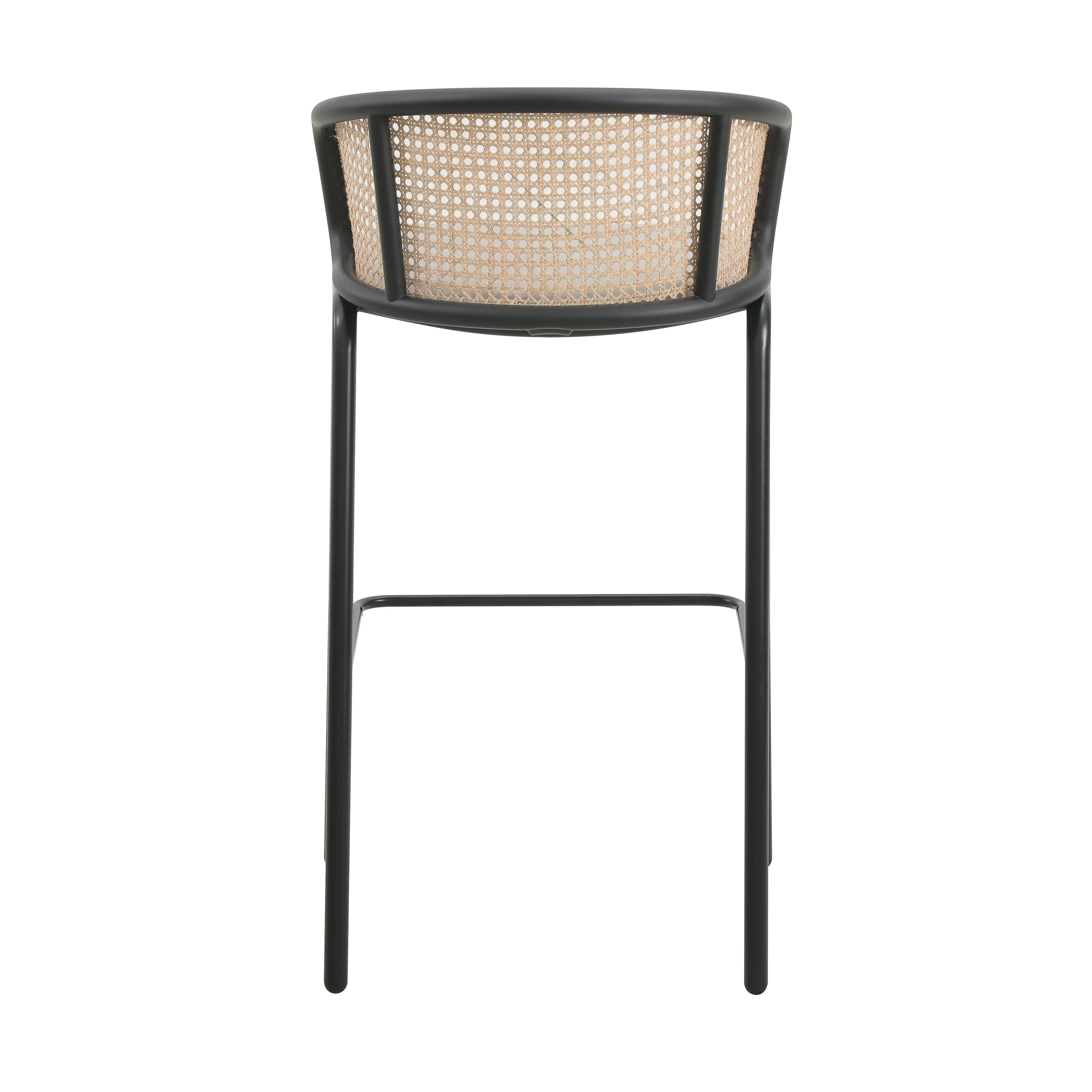 Ervilla Mid-Century Modern Wicker Bar Stool with Fabric Seat and Black Powder Coated Steel Frame for Kitchen and Dining Room in Grey